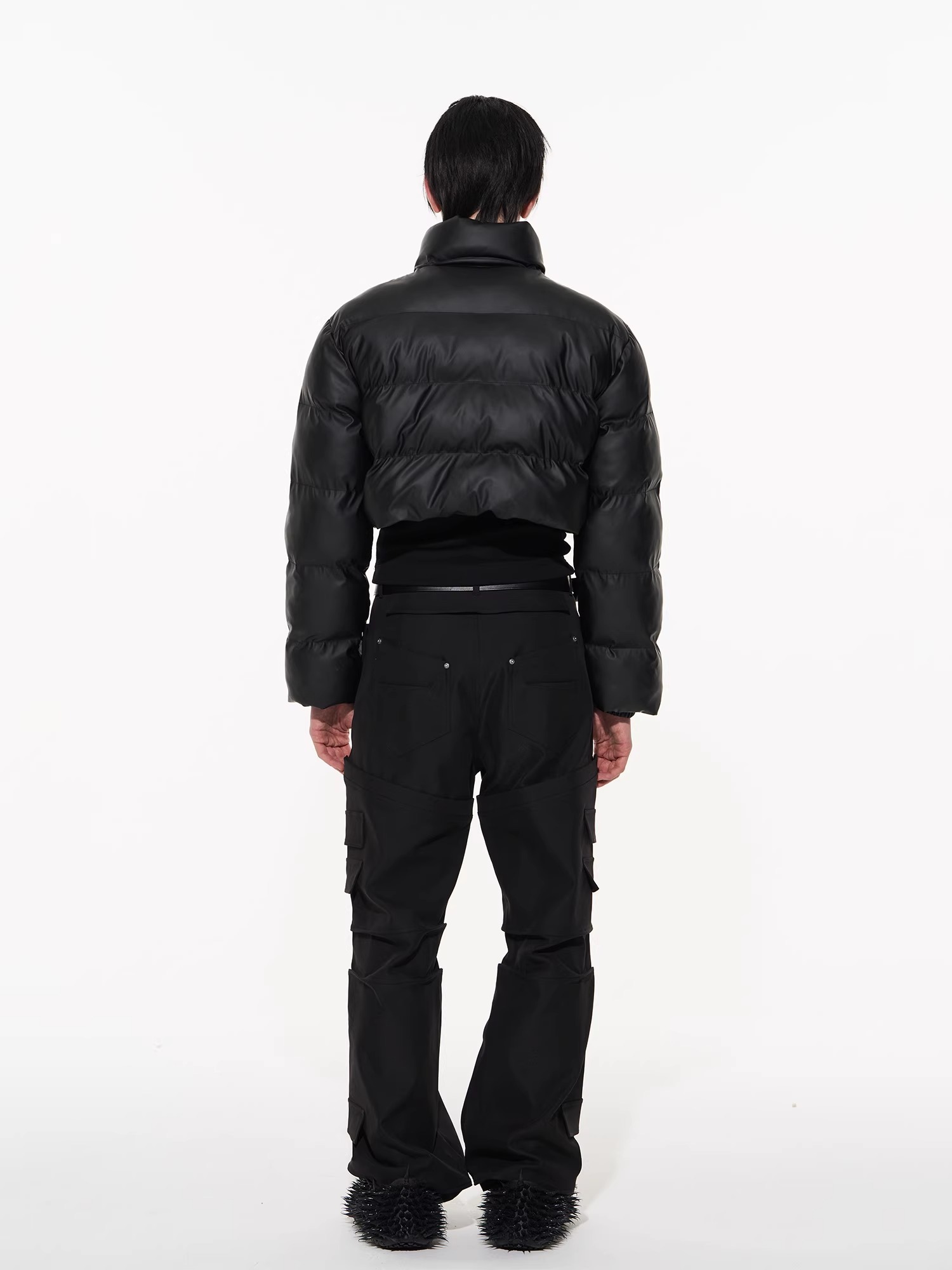 BLINDNOPLAN 23AW Short Cropped Belted Down Leather Jacket