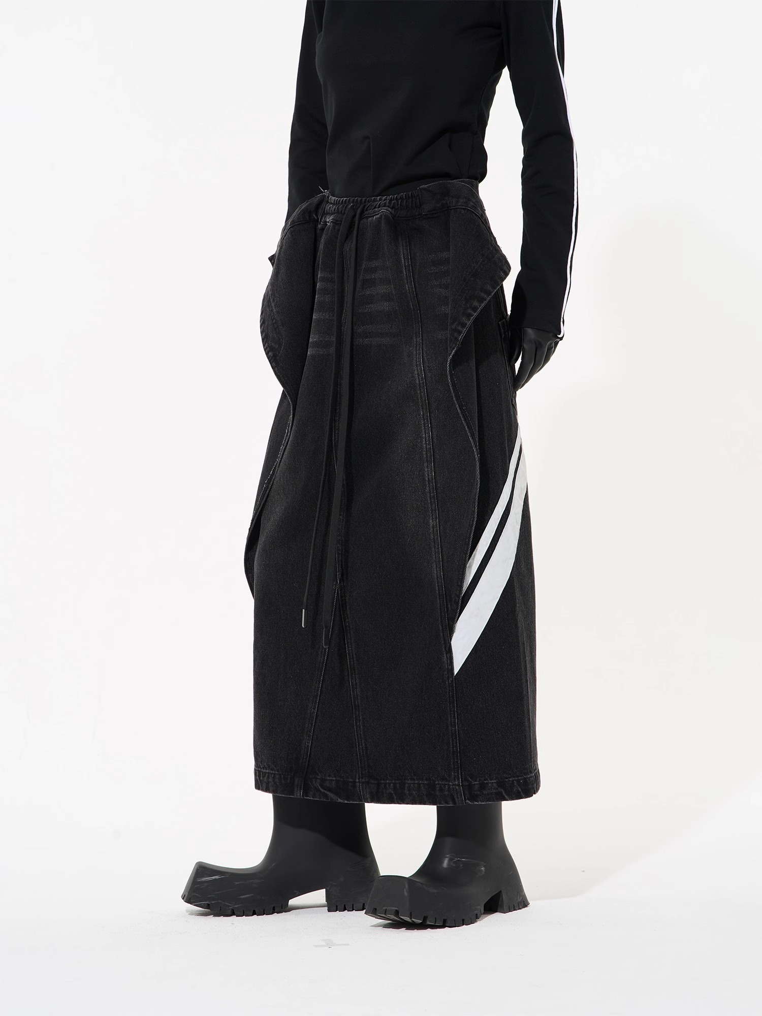 BLINDNOPLAN 24SS Color-blocked Drawstring Denim Sport Skirt