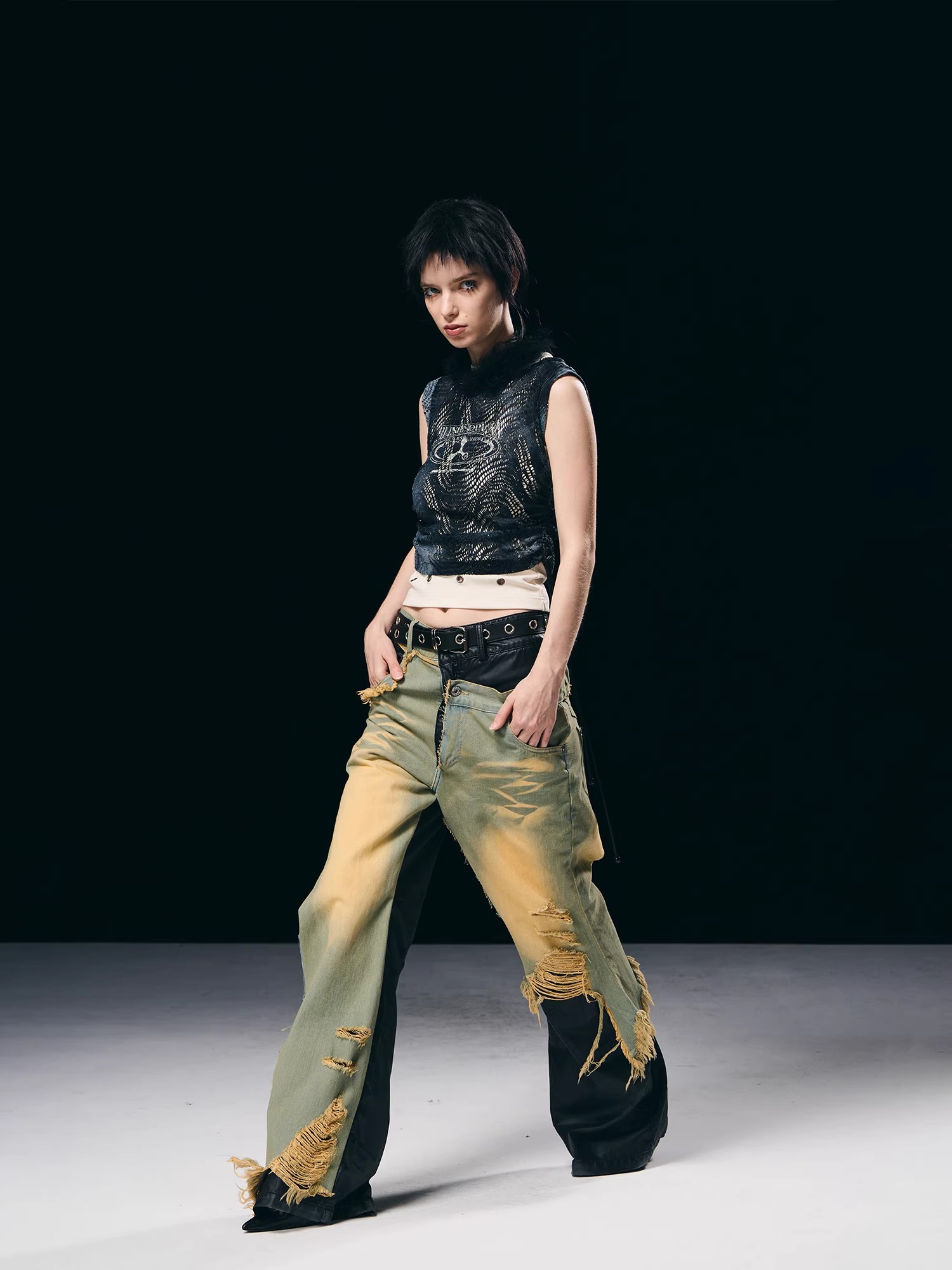 BORON ATOMS 23SS Two-piece Textured Tie-dye Pleated Tank