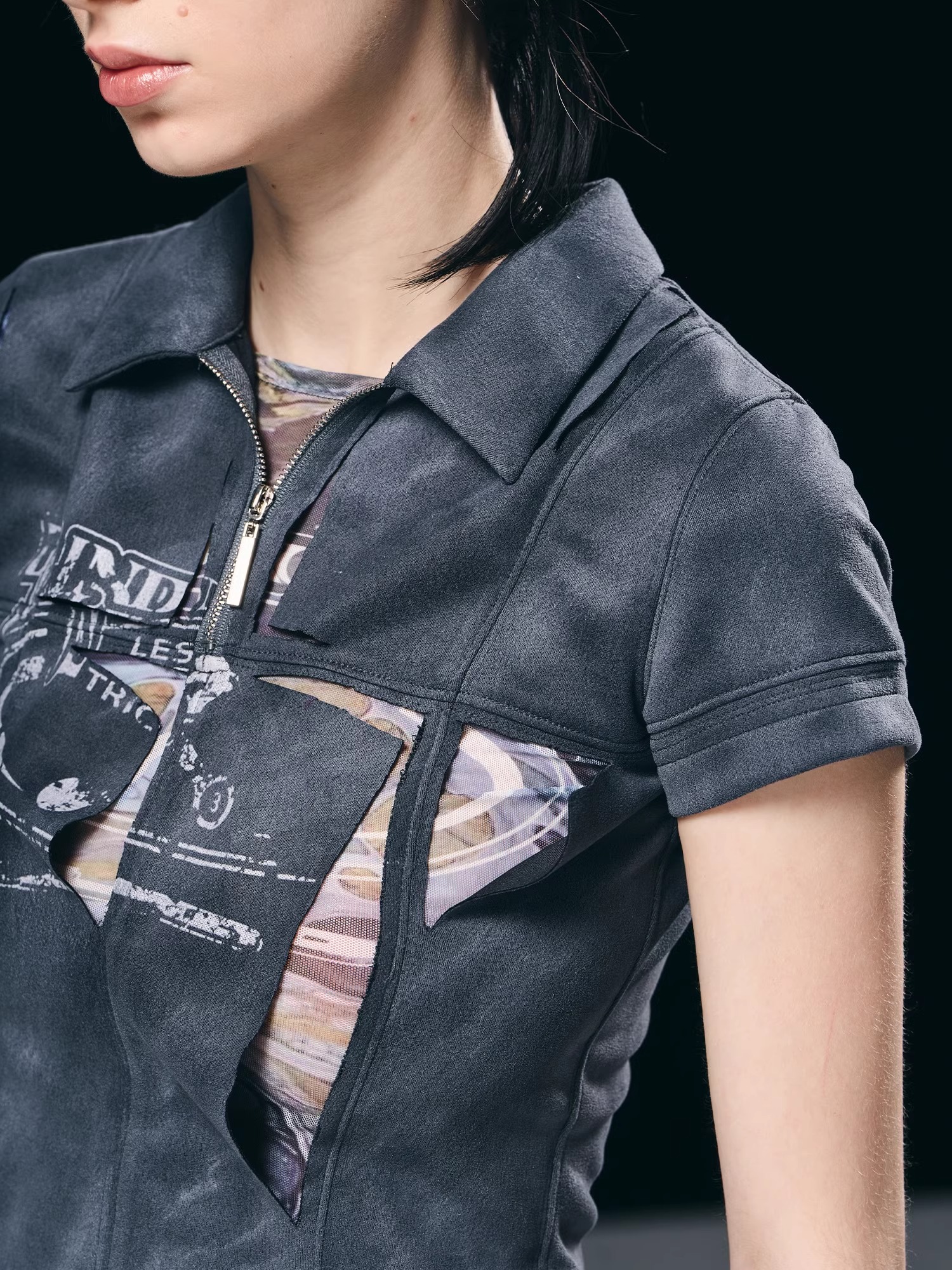 BORON ATOMS 23SS Double-Layer Handcrafted Distressed Print Washed Heavy-duty T-shirt