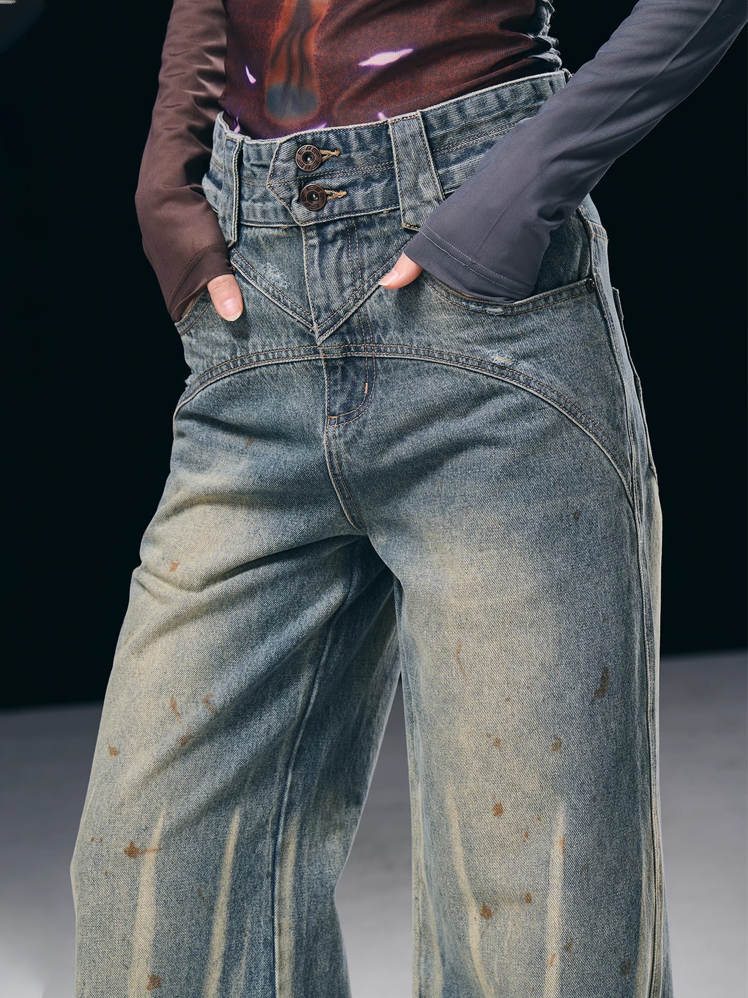 BORON ATOMS 23SS Washed and Distressed Pinstripe Denim Jeans