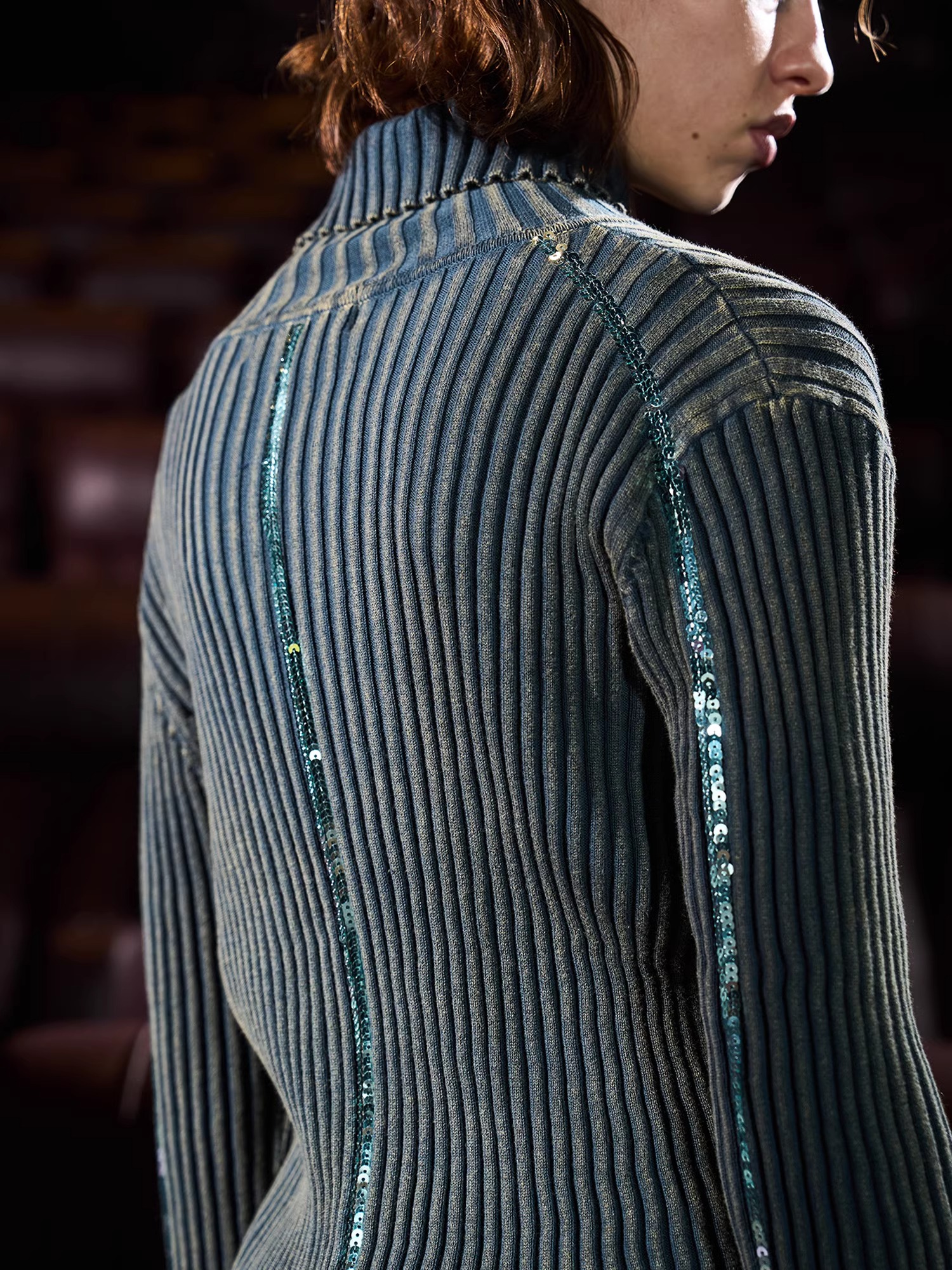 BORON ATOMS 24SS Sequined Washed Bright Collar Sweater