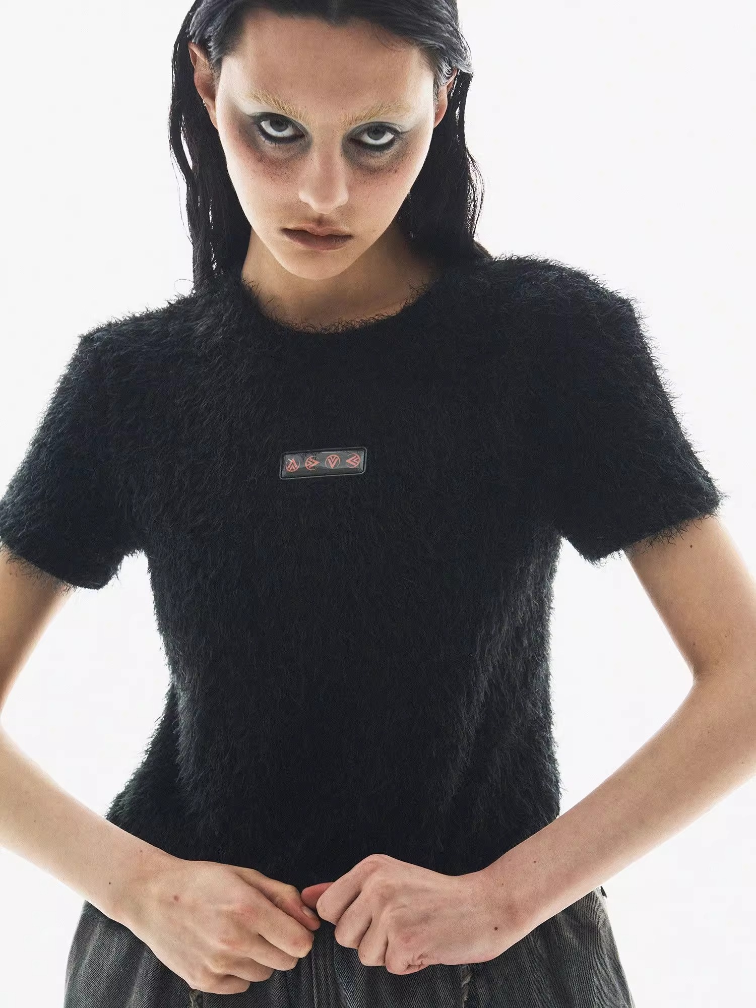 BORON ATOMS 24SS Feather-Fleece Custom Jelly-Label Two-Tone T-Shirt