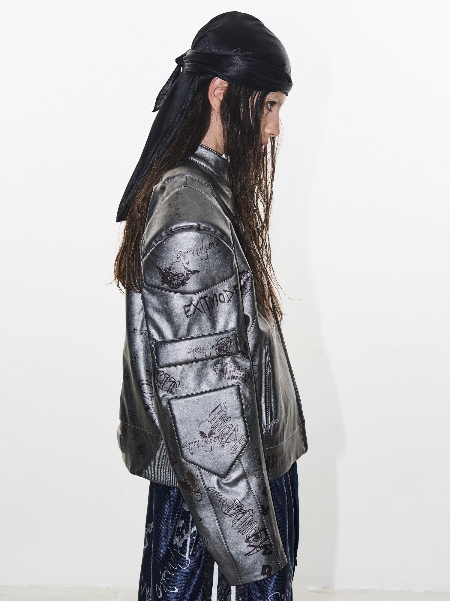EXITMODE BY BLINDNOPLAN 24AW Graffiti Biker Leather Jacket
