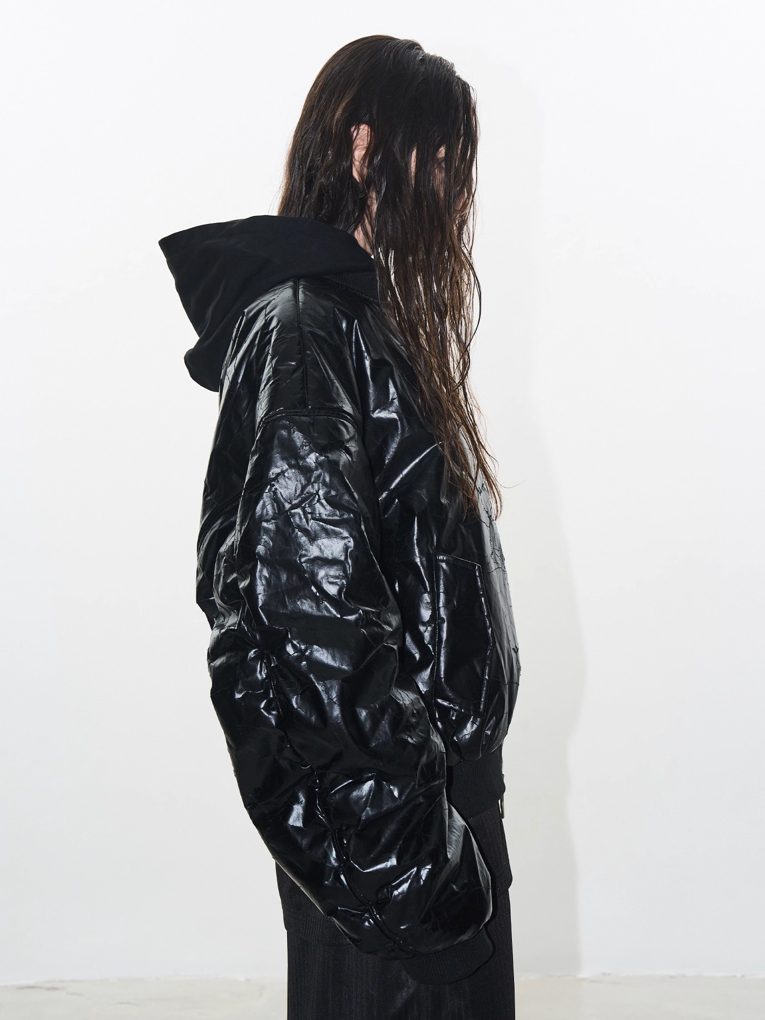 EXITMODE BY BLINDNOPLAN 24AW Cracked Texture Oversized Bomber Jacket