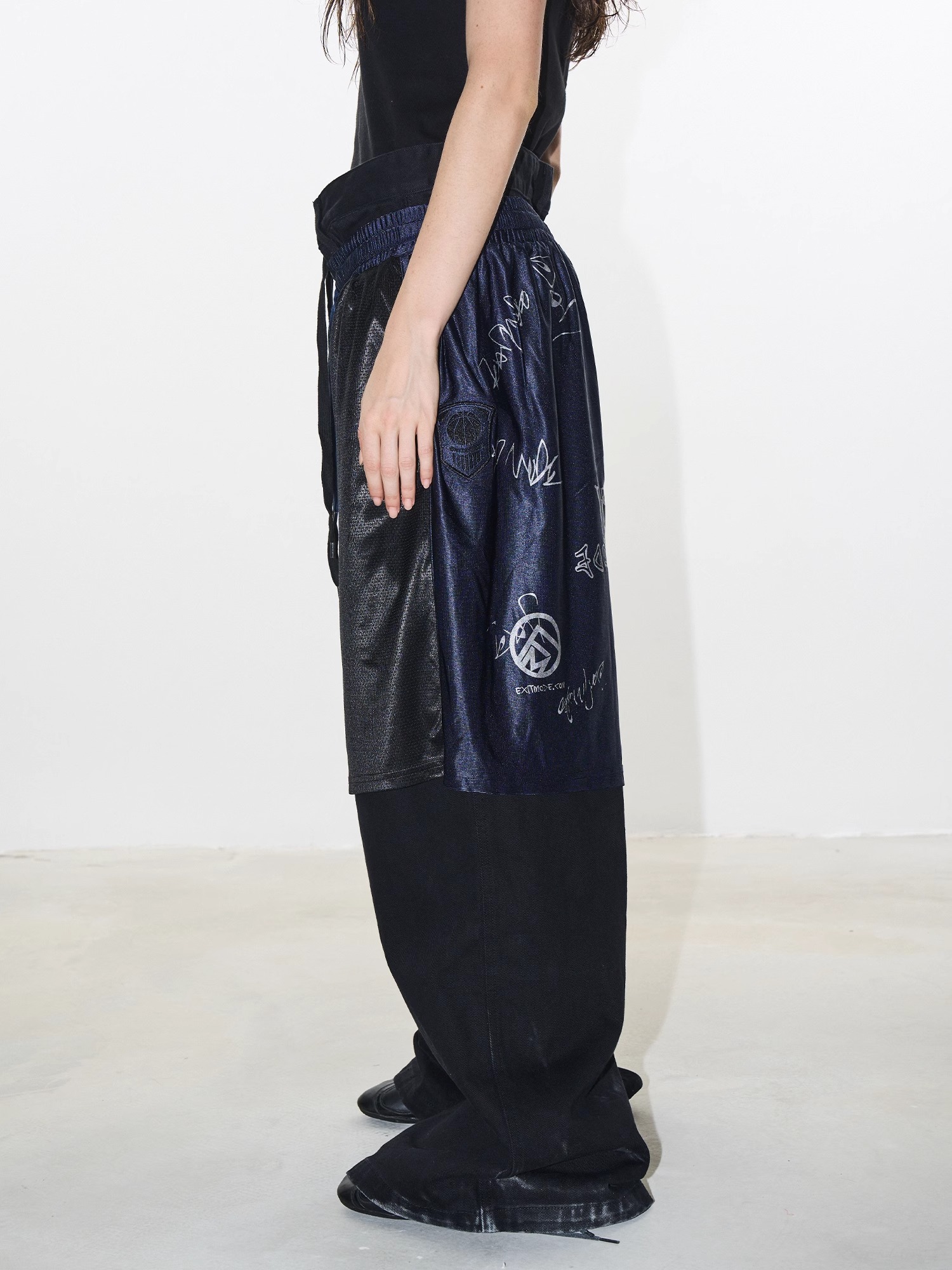 EXITMODE BY BLINDNOPLAN 24AW Graffiti Patchwork Denim Layered Pants