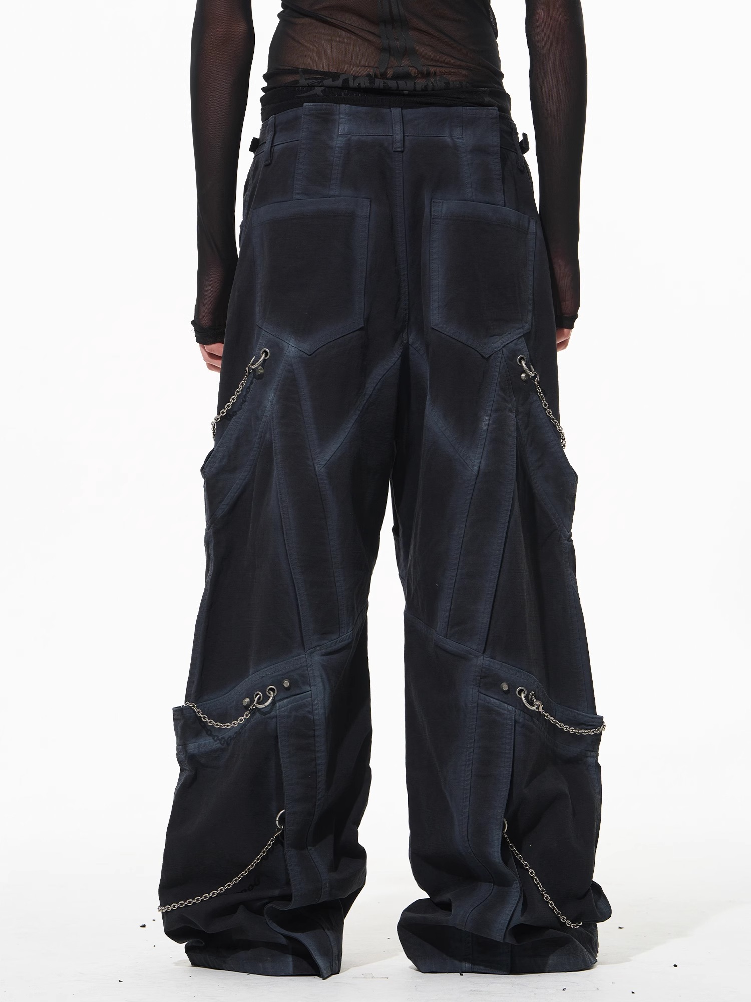 BLINDNOPLAN Crossed Multi-Flap Chain Embellished Washed Workwear Pants