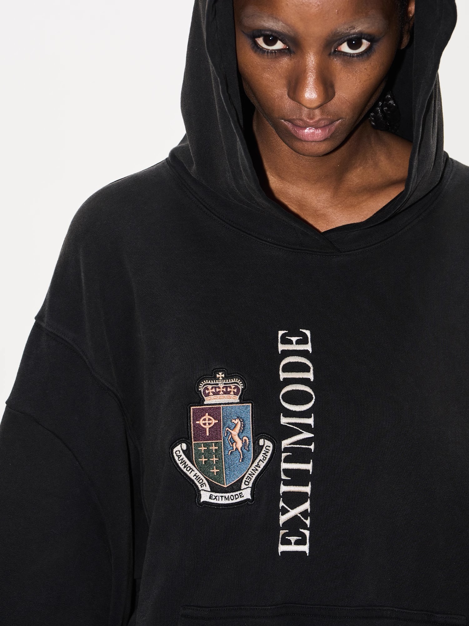 EXITMODE BY BLINDNOPLAN Distressed Embroidered Dual-Sleeve Hoodie