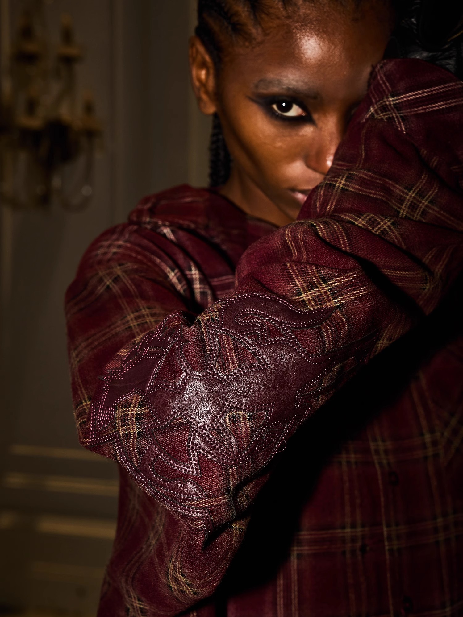 EXITMODE BY BLINDNOPLAN Washed Distressed Cross Warhorse Plaid Shirt