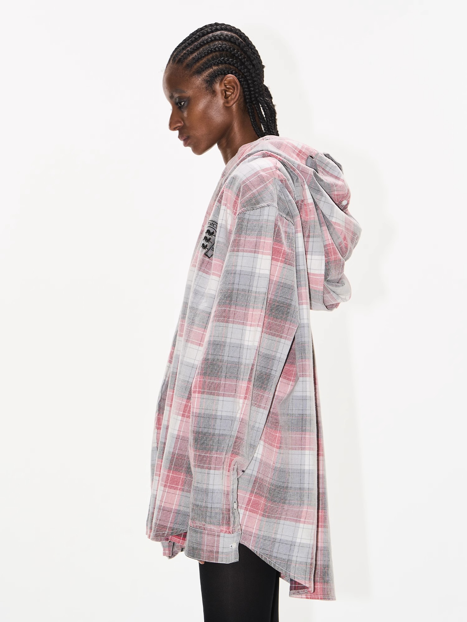 EXITMODE BY BLINDNOPLAN Hooded Mask Plaid Shirt