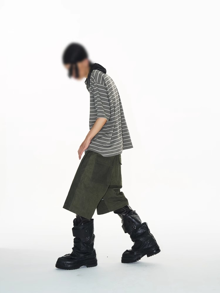 EXITMODE BY BLINDNOPLAN Striped Raw-Edge Appliqué Polo T-Shirt