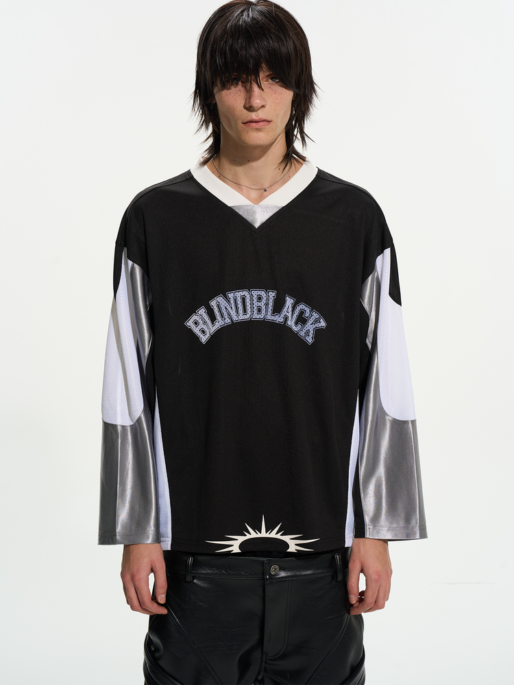 Sporty Colorblock Mesh Baseball Jersey