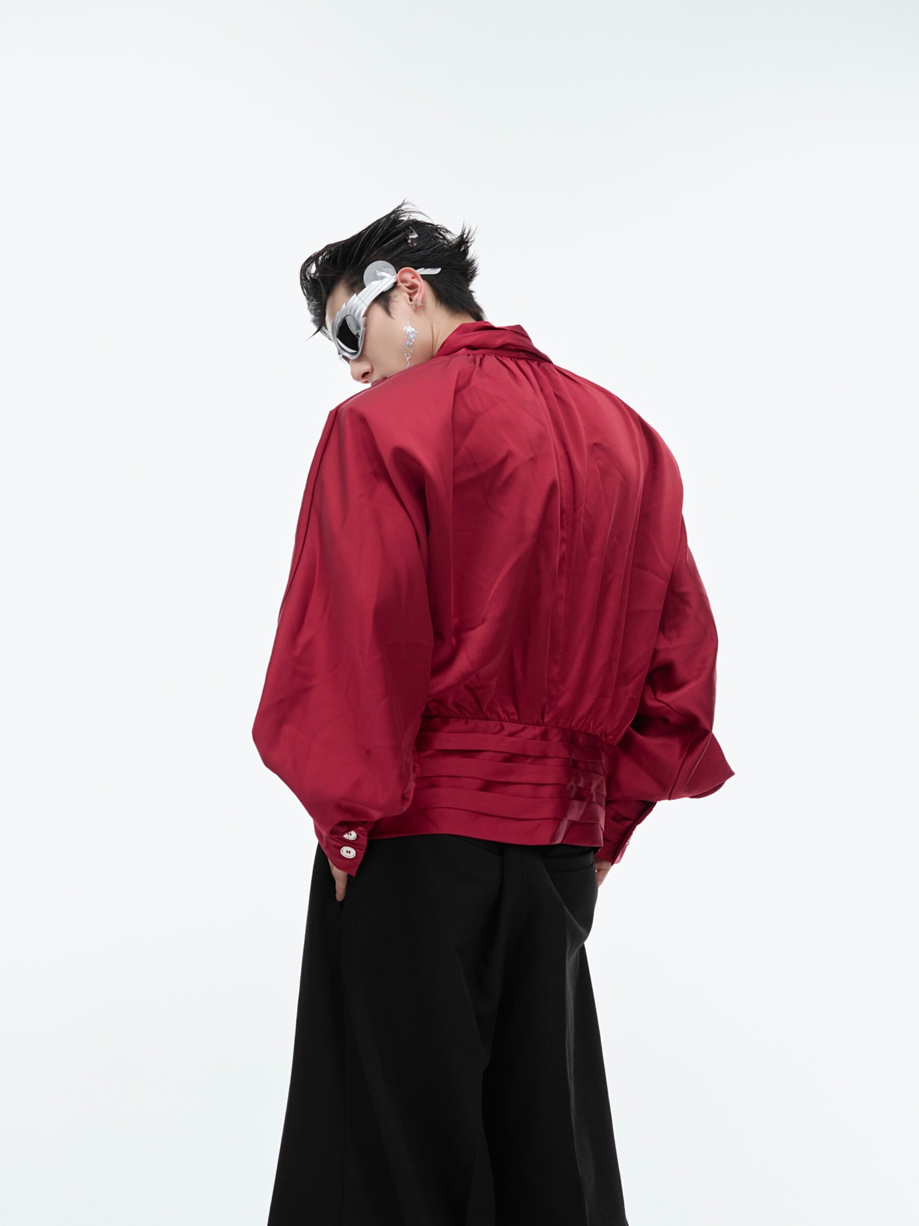 Deconstructed V-Neck Velvet Designer Shirt