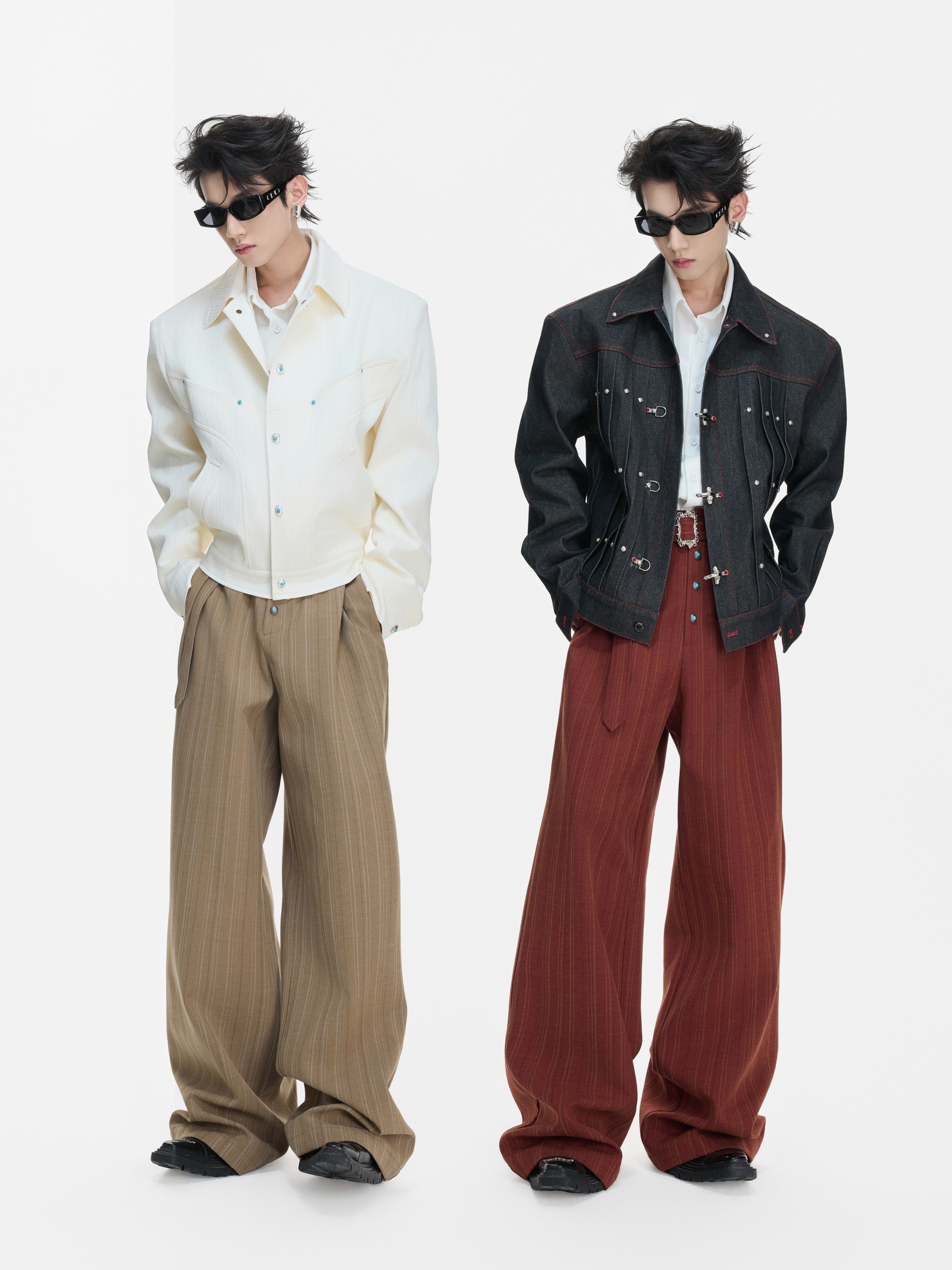 Vintage Pleated Stripe High-Waist Trousers