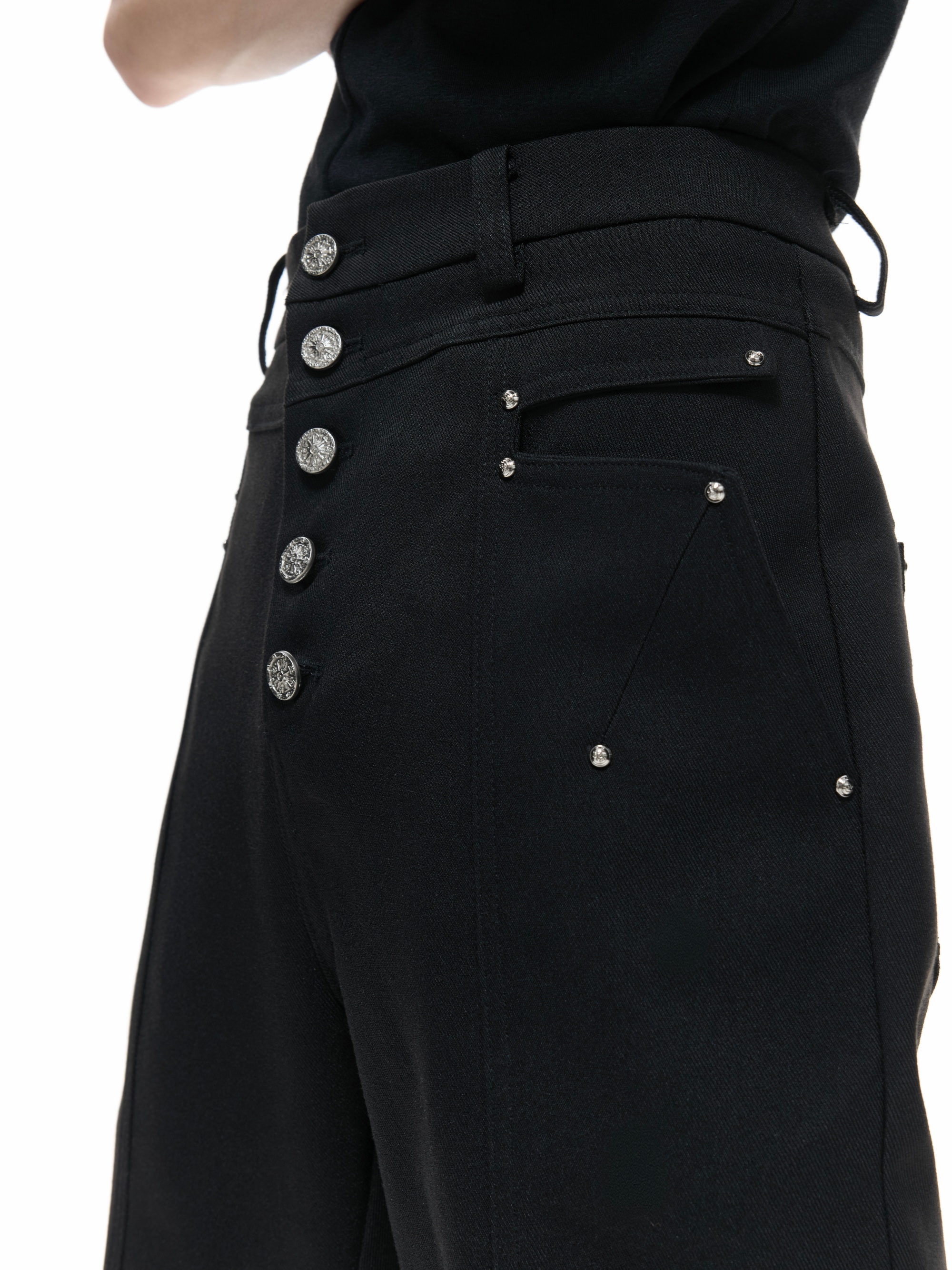 Metal-Buckle Rivet Draped Anti-Wrinkle Tailored Pants