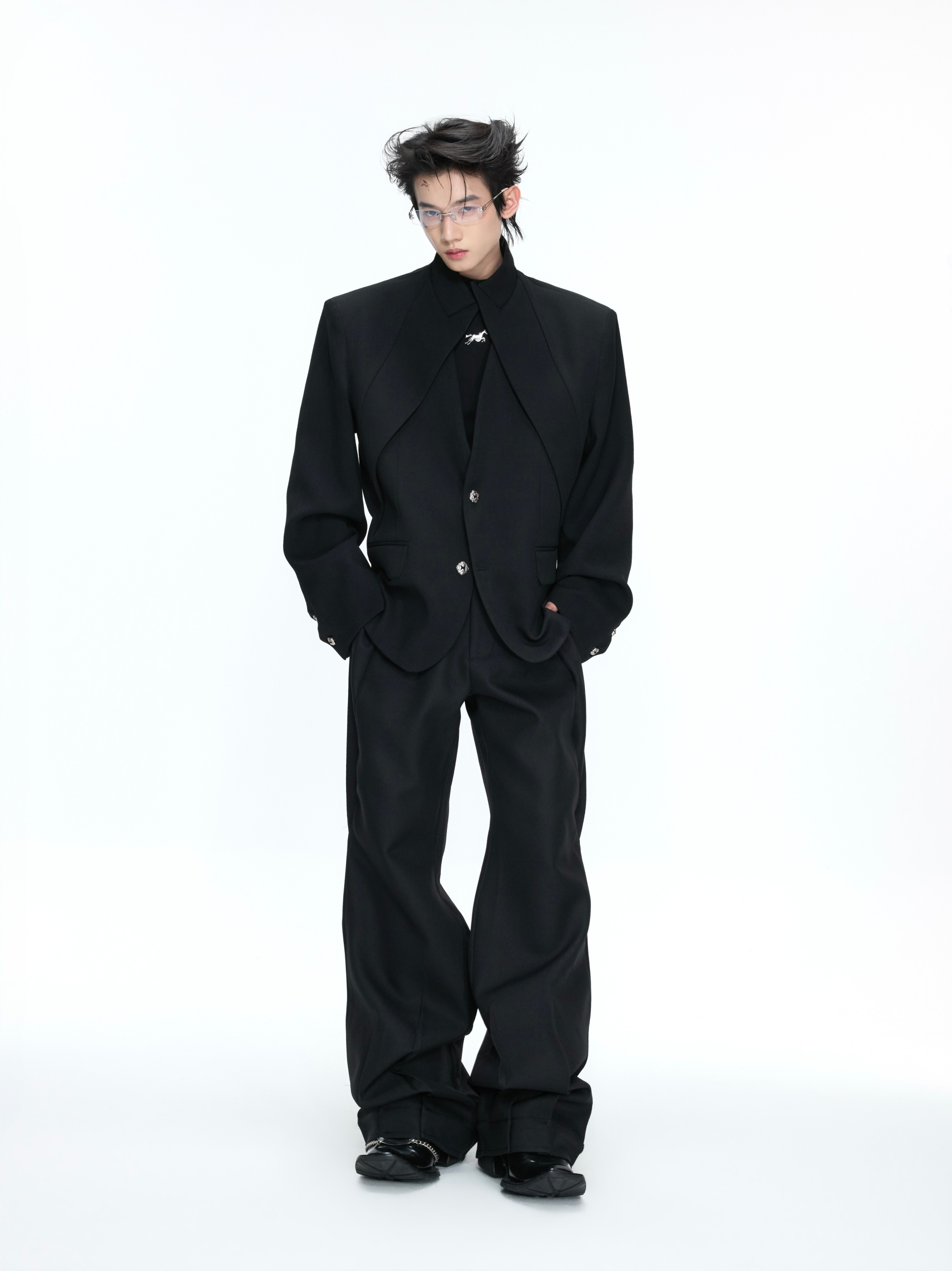 Black New-Chinese Stand-Collar Blazer Jacket