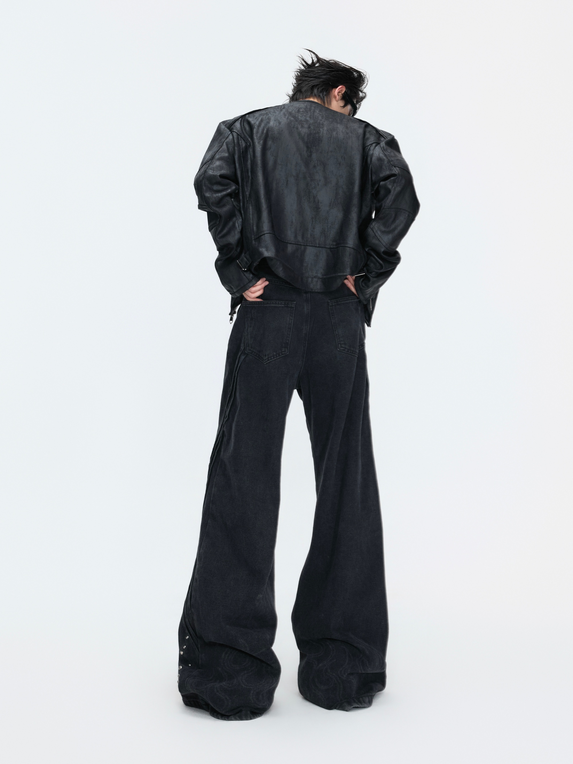 3D Deconstructed Bone-Seam Washed Distressed Denim Pants