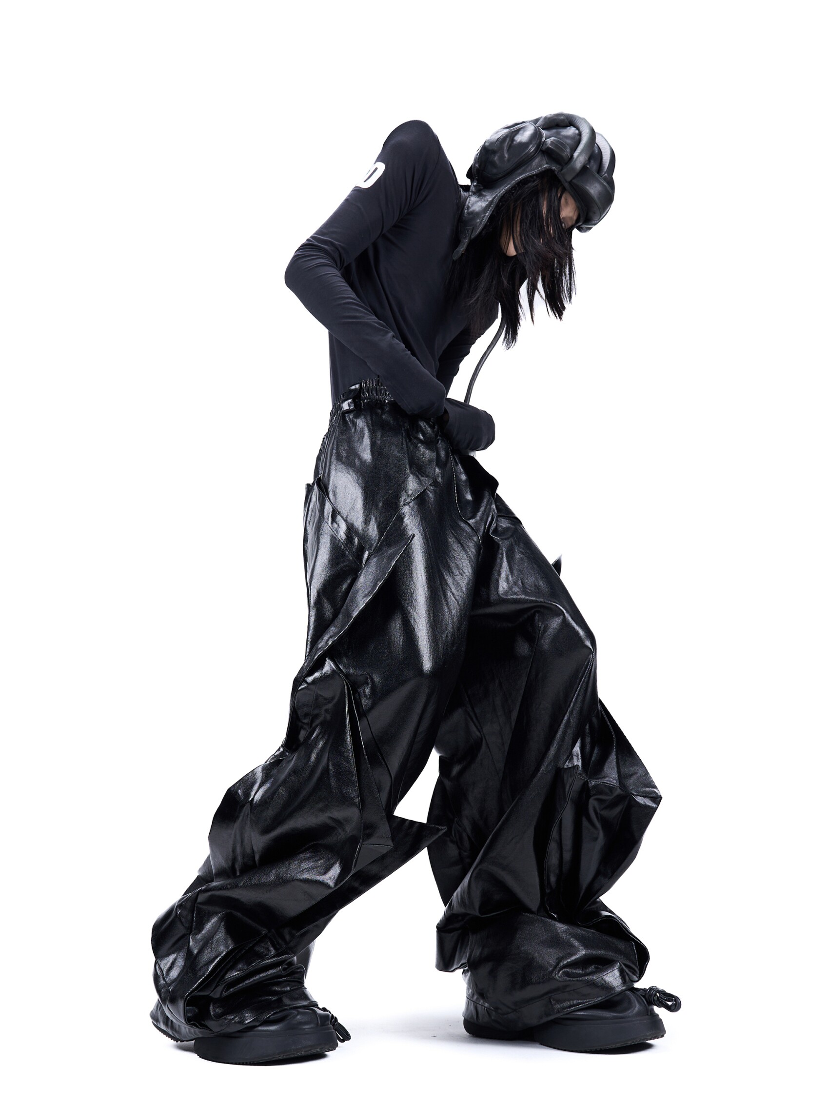 "Folded Shadow" Coated Deconstructed Parachute Pants