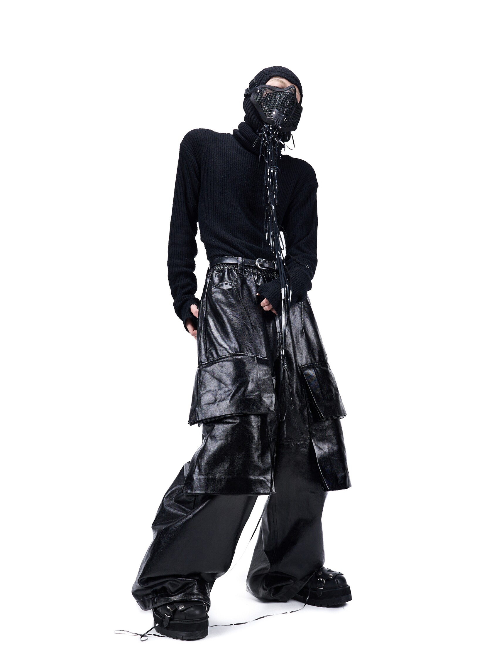 "Undercurrent" Coated Pleated Cargo Pants