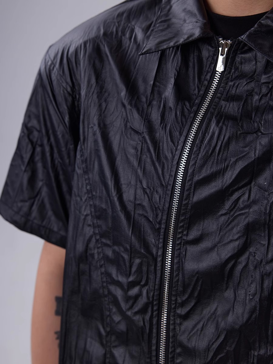 RVANGUARD 23SS PLEATED EFFECT ASYMMETRIC ZIP SHIRT