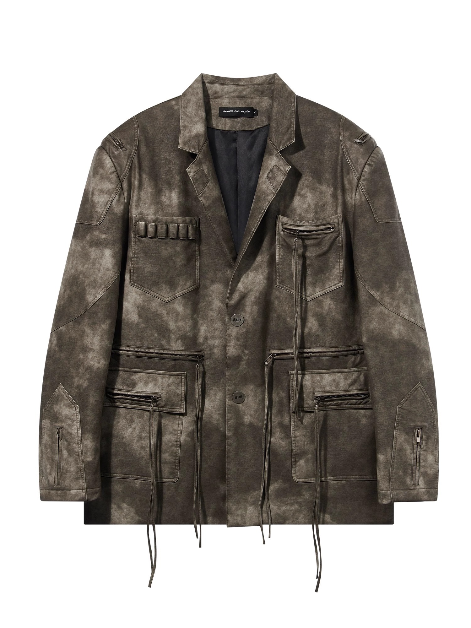 BLINDNOPLAN 24SS Washed and Distressed Zipper Leather Suit Jacket