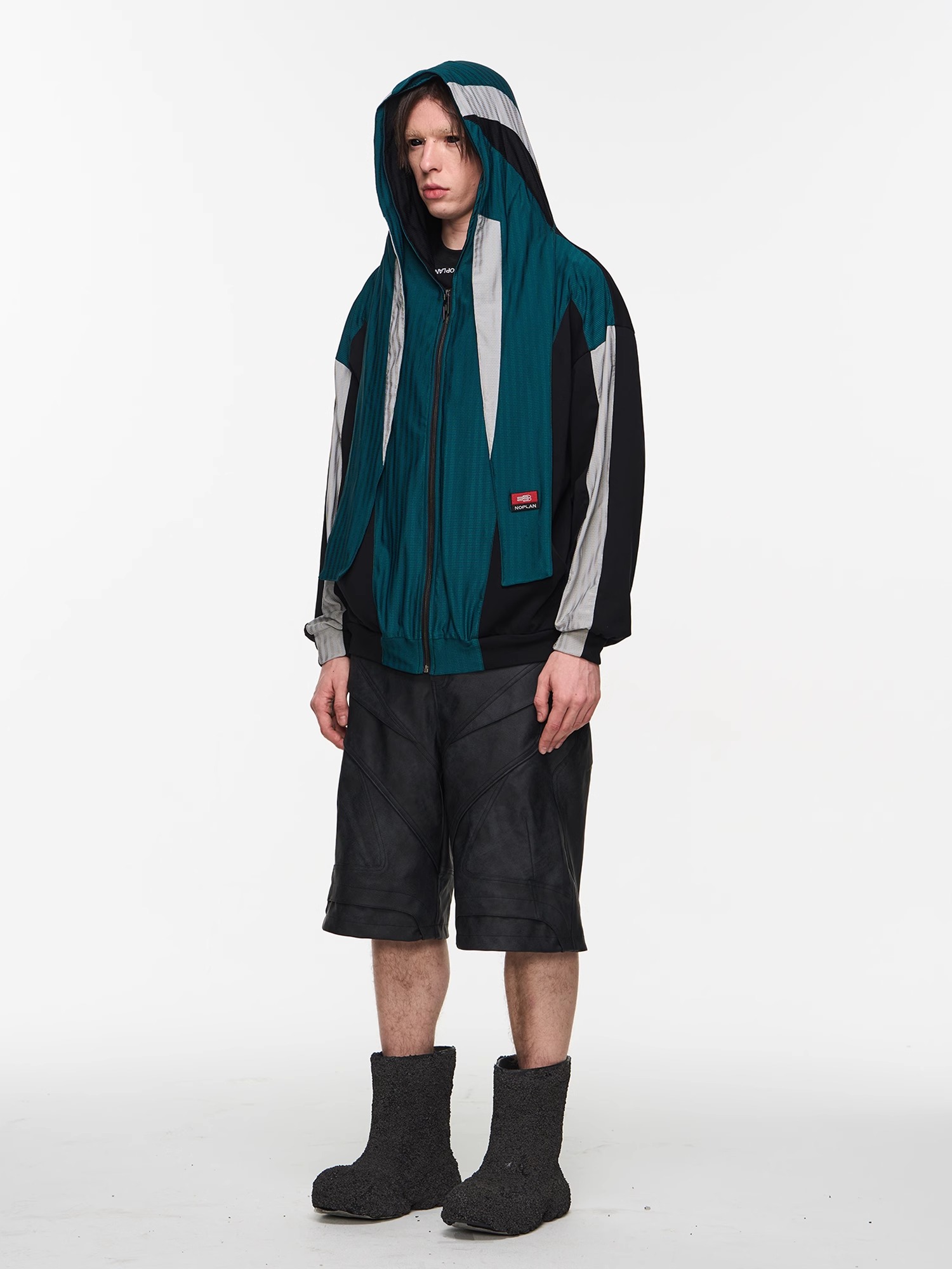 BLINDNOPLAN 24SS Color-blocked Mesh Sports Overlay Hoodie