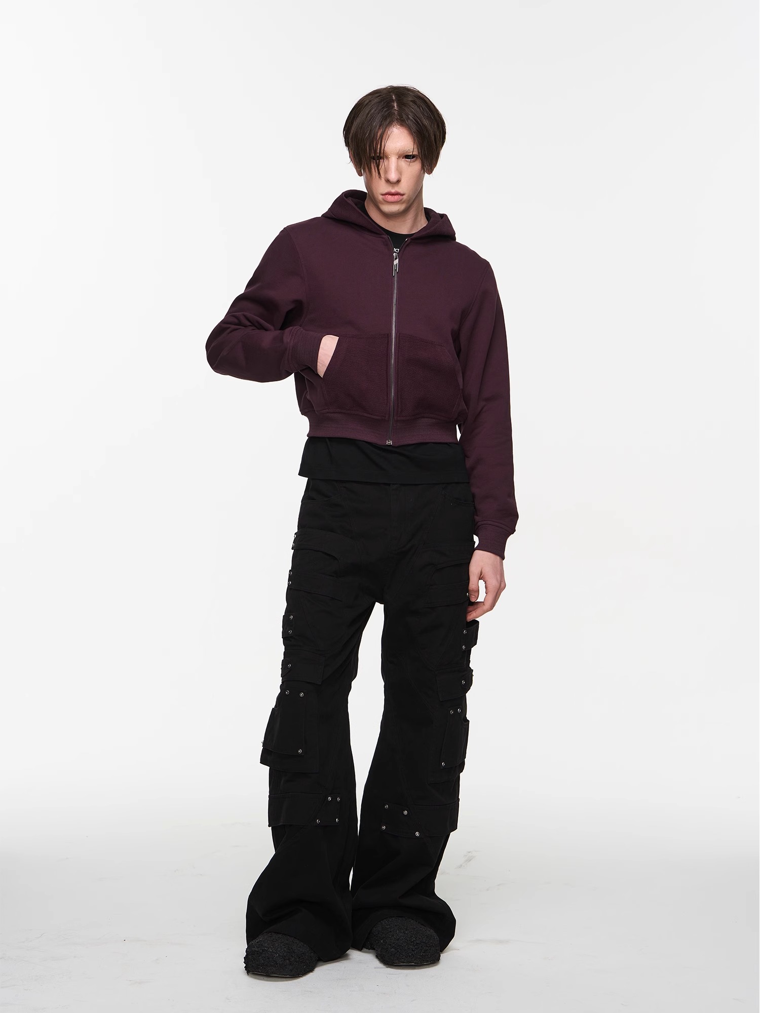 BLINDNOPLAN 24SS Basic Patchwork Short Hoodie