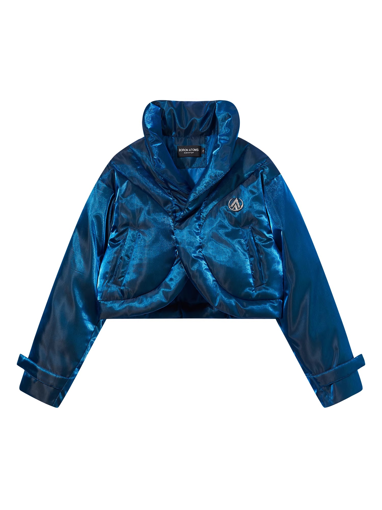 BORON ATOMS 24SS Liquid Reflective Stand Collar Curved Placket Jacket