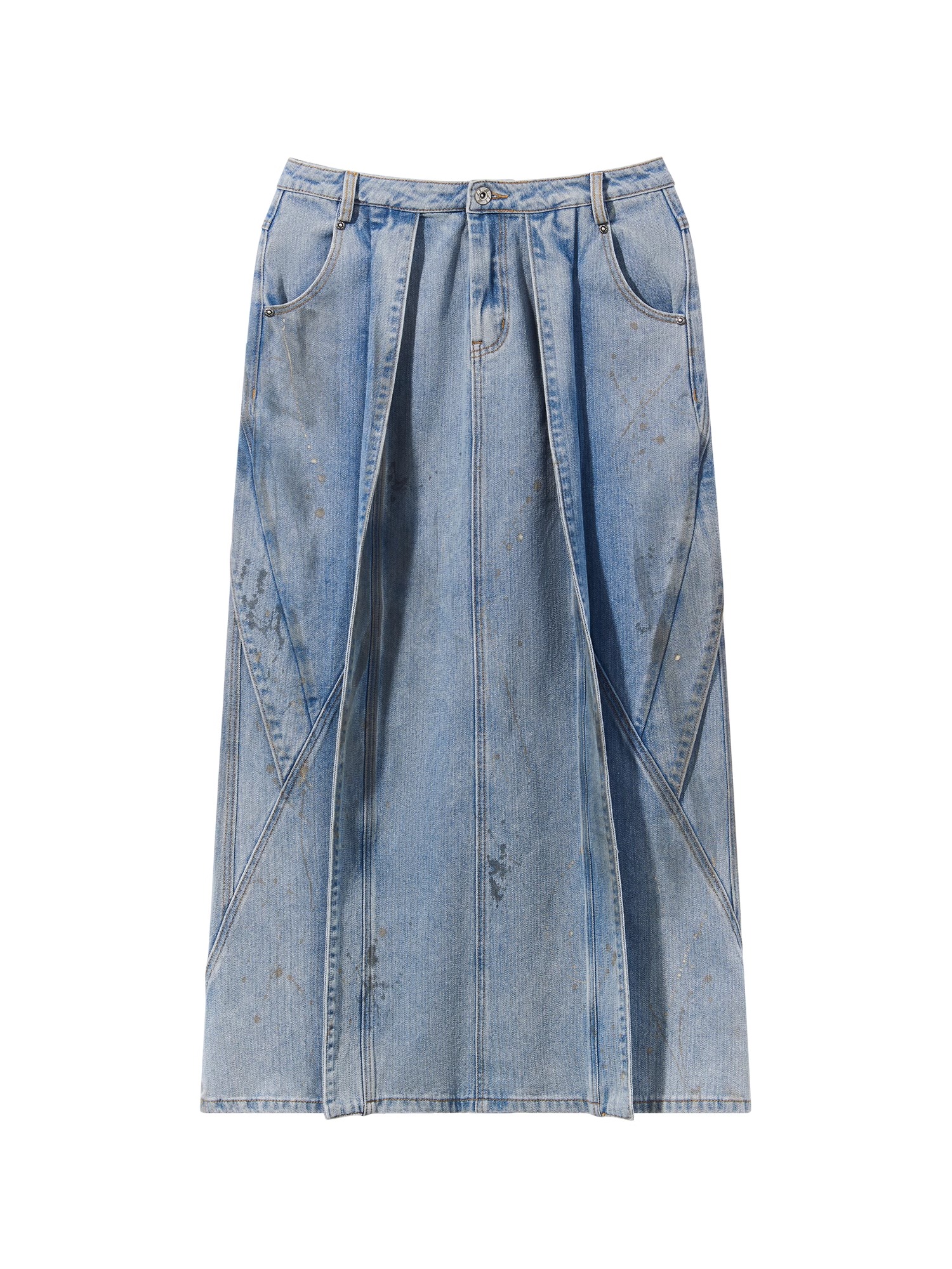 BLINDNOPLAN 24SS Mud-dyed Ink-splattered Distressed Flared Skirt