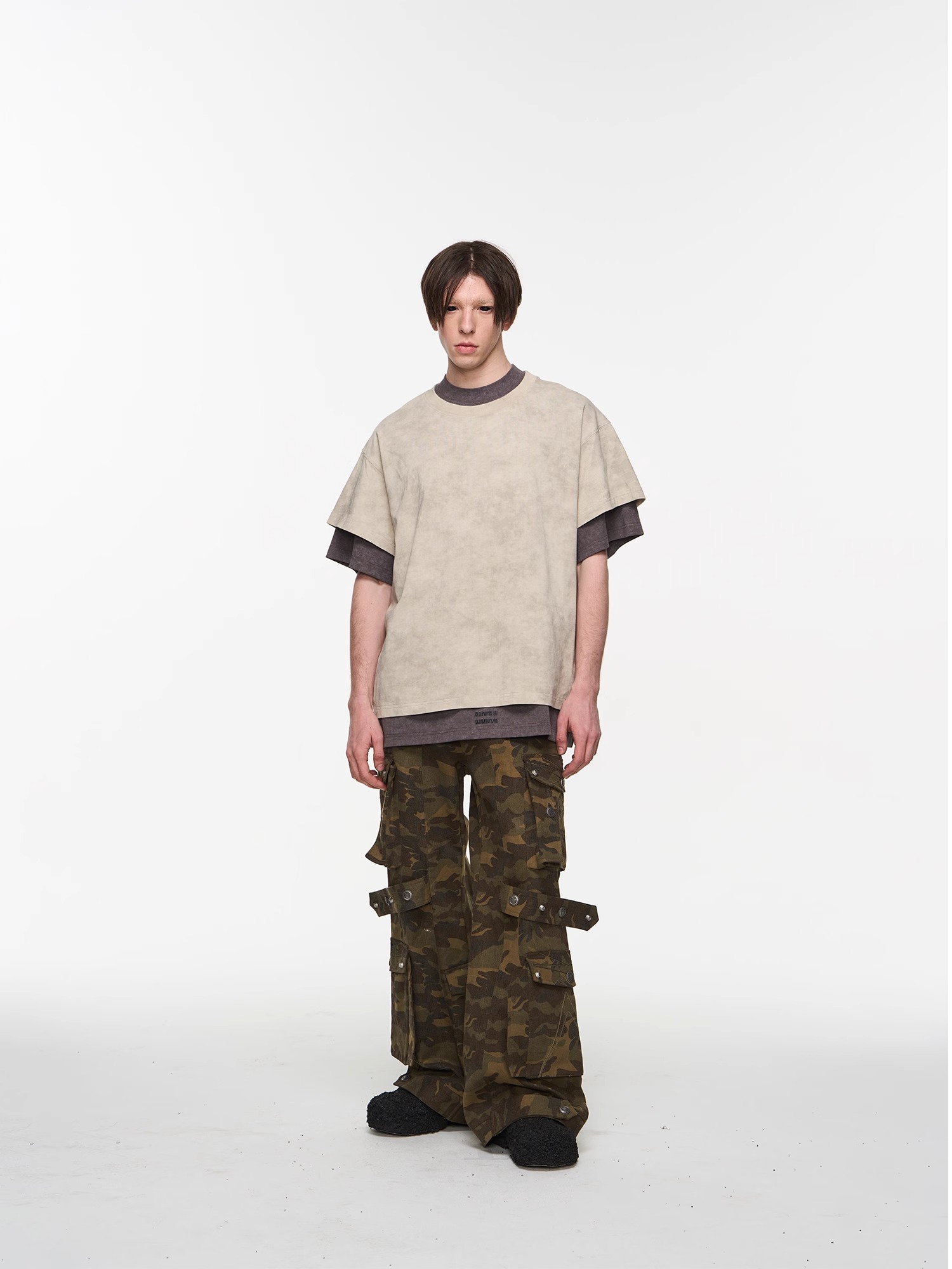 BLINDNOPLAN 24SS Worn-out Wanderer Double-layer Multi-wearing T-shirt