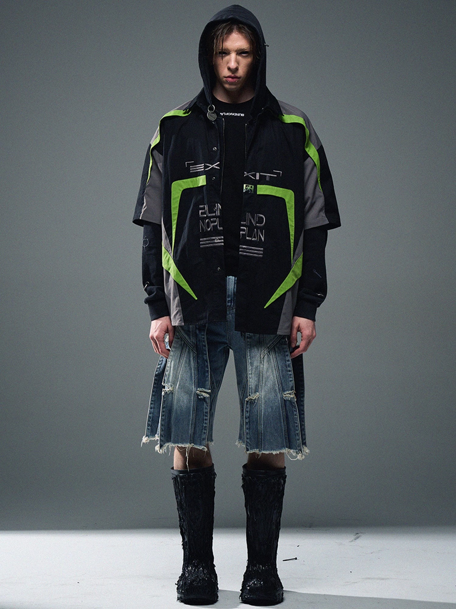 BLINDNOPLAN 24SS Distressed Flap Washed Light Denim Shorts
