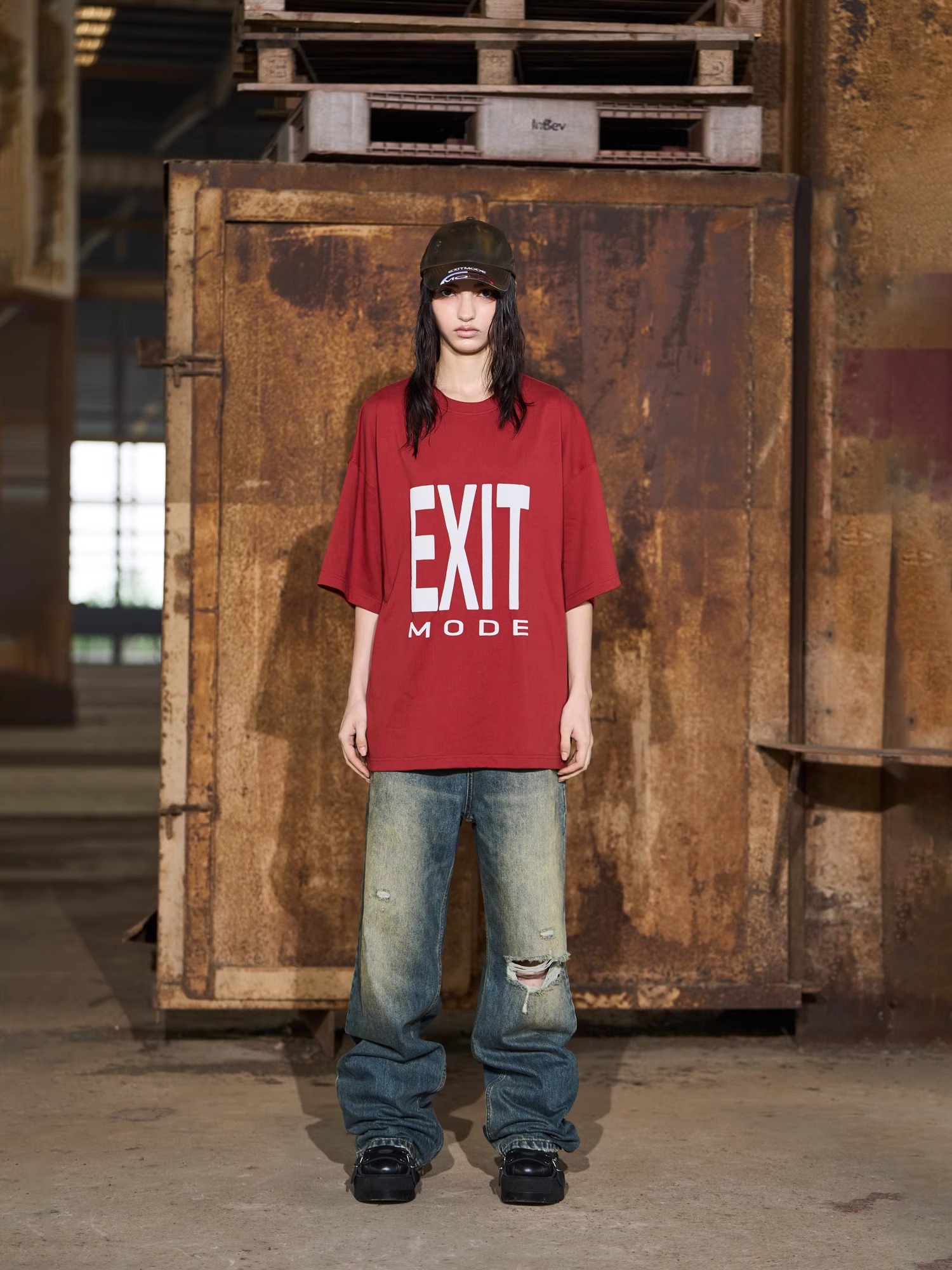 BLINDNOPLAN 24SS EXIT MODE Distressed Washed Blue Straight-Leg Pants