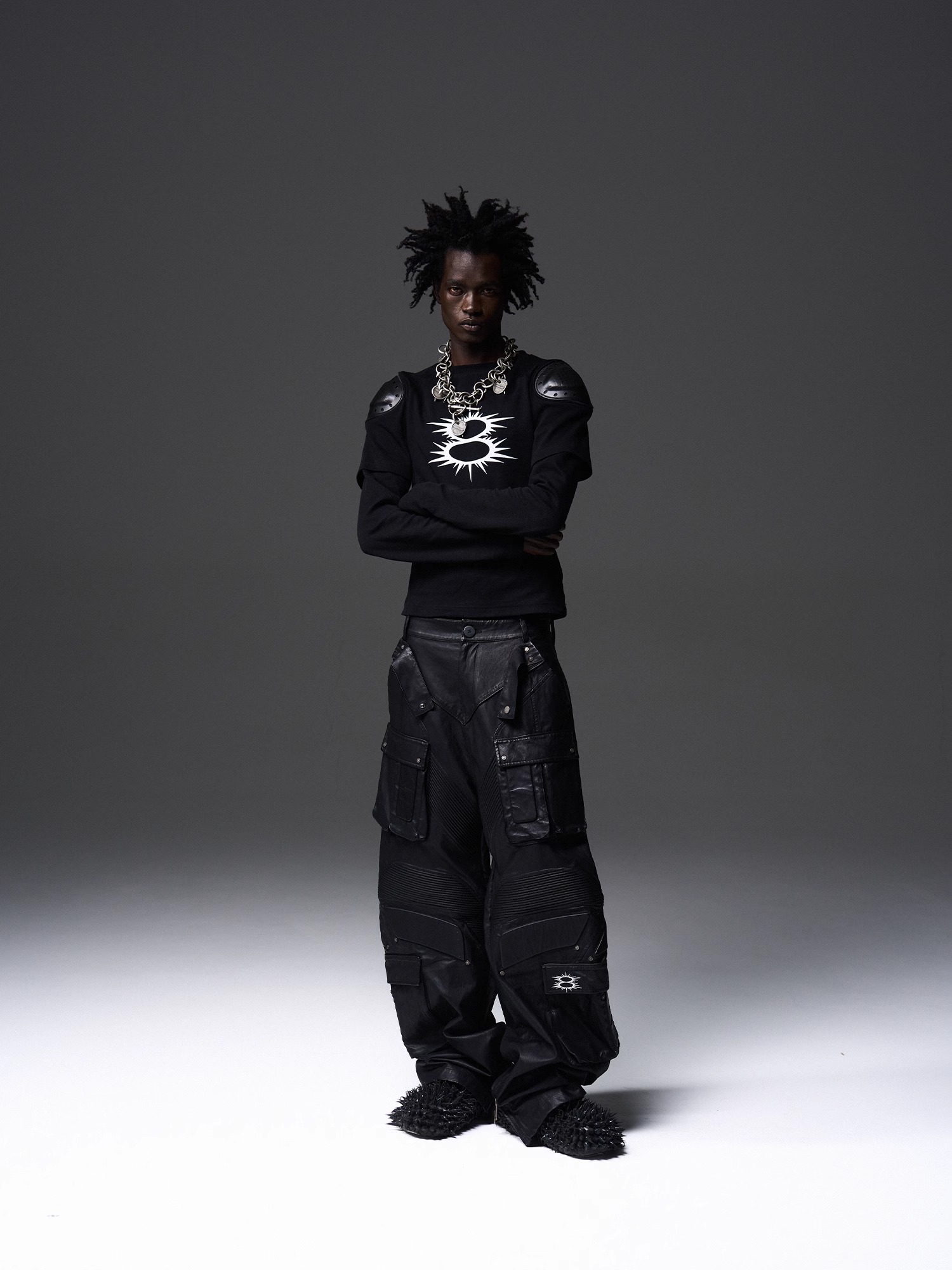 BLINDNOPLAN x BLACK8 Heavy-Duty Metal Racing Multi-Pocket Cargo Pants