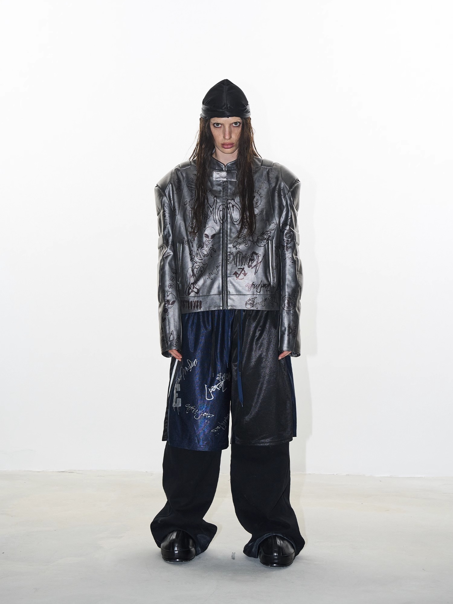 EXITMODE BY BLINDNOPLAN 24AW Graffiti Biker Leather Jacket