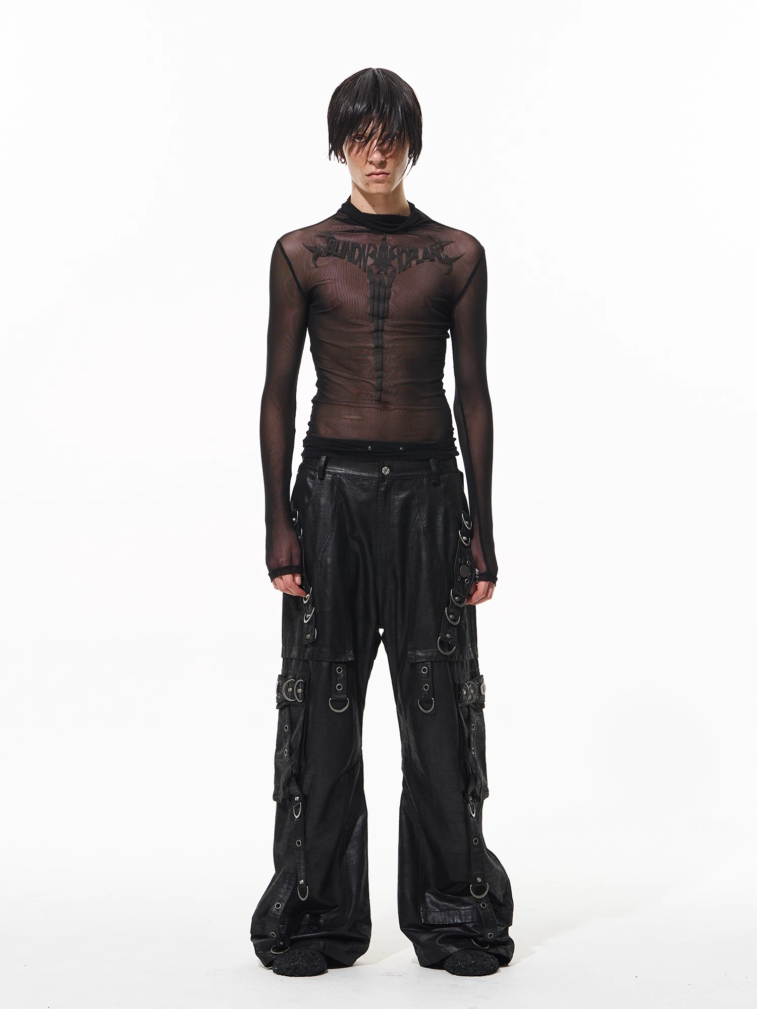 BLINDNOPLAN Heavy Metal Decorated Ribbon Ring Cargo Pants