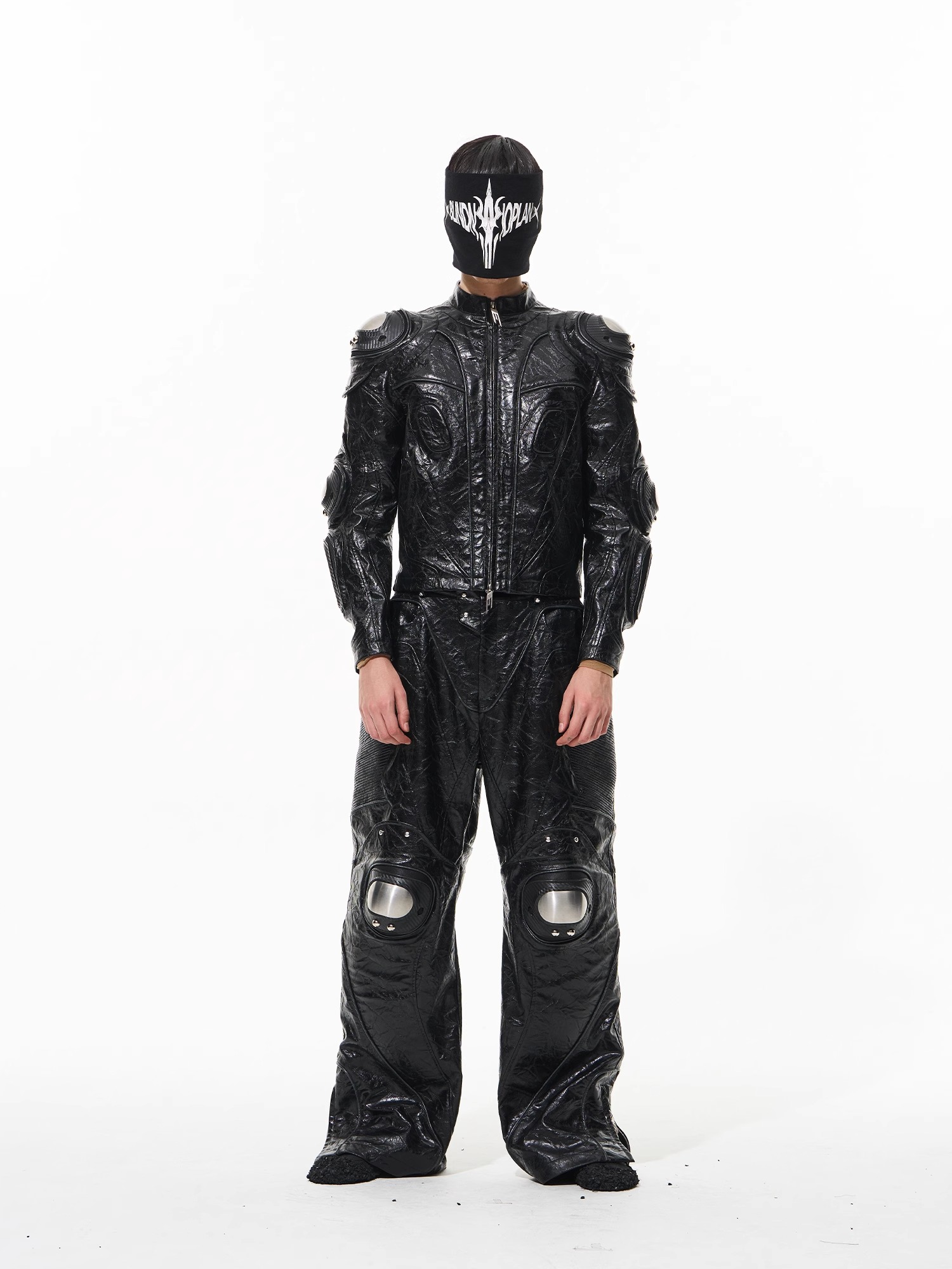 BLINDNOPLAN 24AW Heavy-Duty Metal Armor Biker Leather Pants
