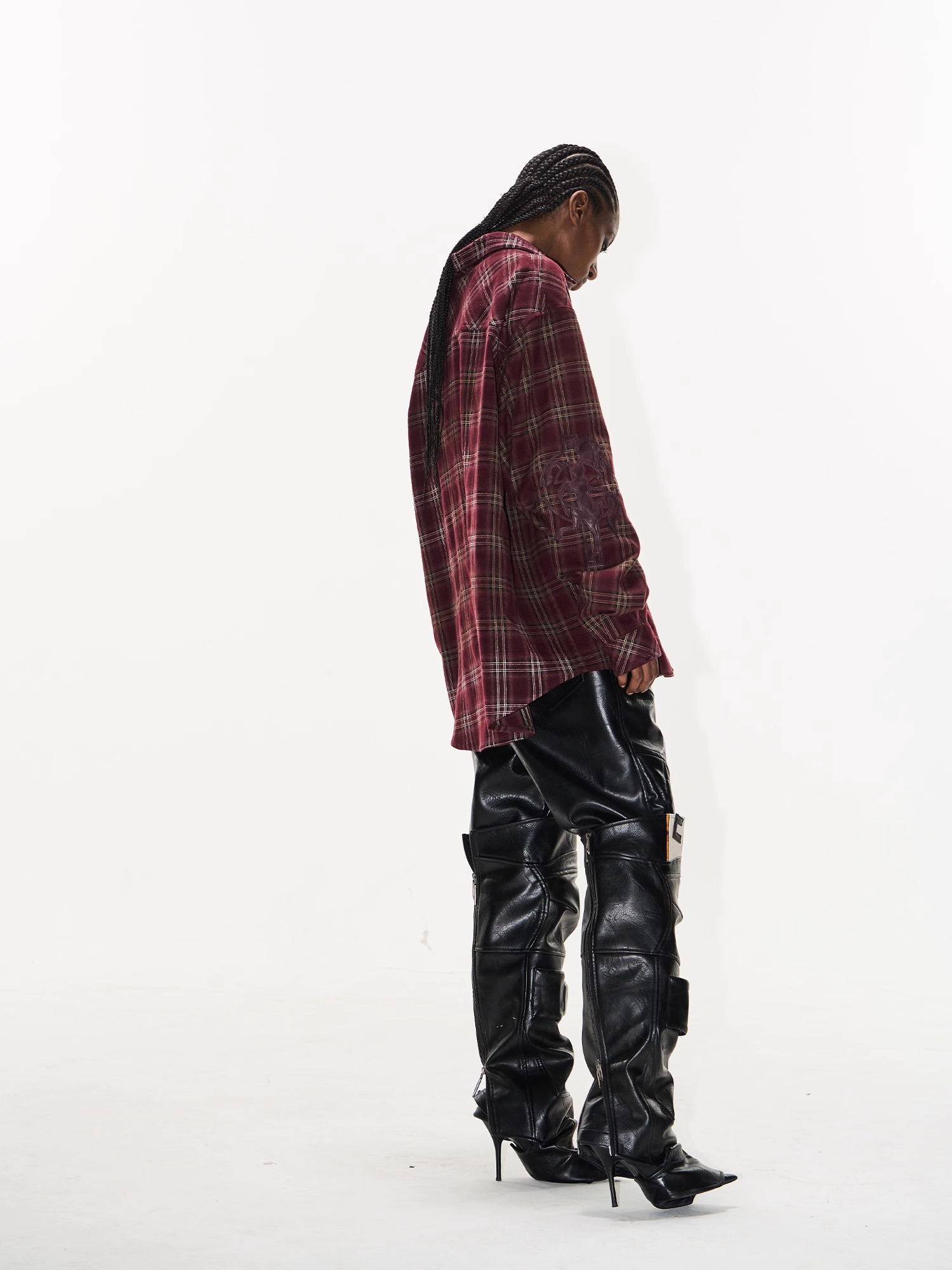 EXITMODE BY BLINDNOPLAN Washed Distressed Cross Warhorse Plaid Shirt