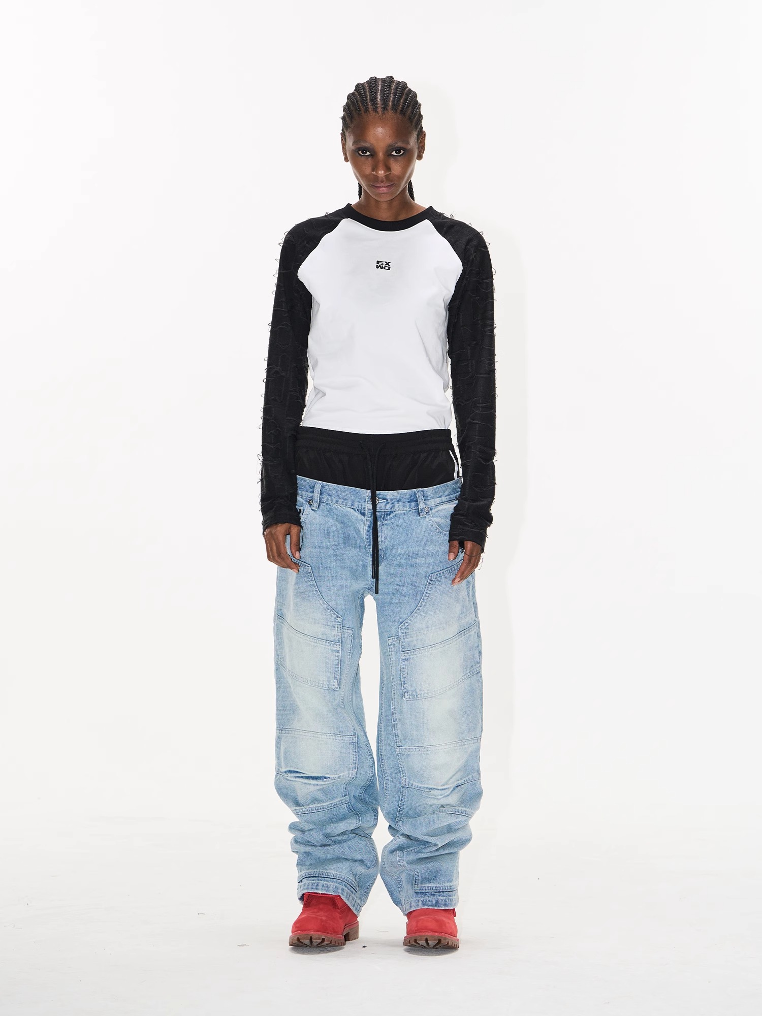 EXITMODE BY BLINDNOPLAN Dual-Waist Sports Denim Deconstructed Lumber Pants