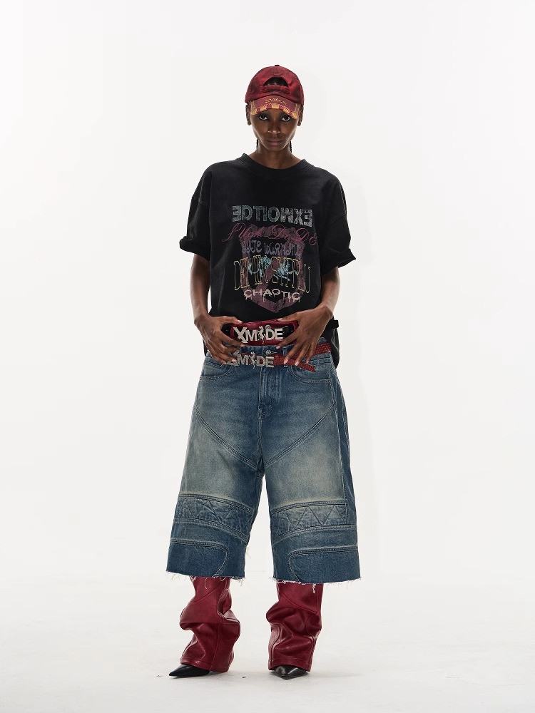 EXITMODE BY BLINDNOPLAN Washed Distressed Overlap Print T-Shirt