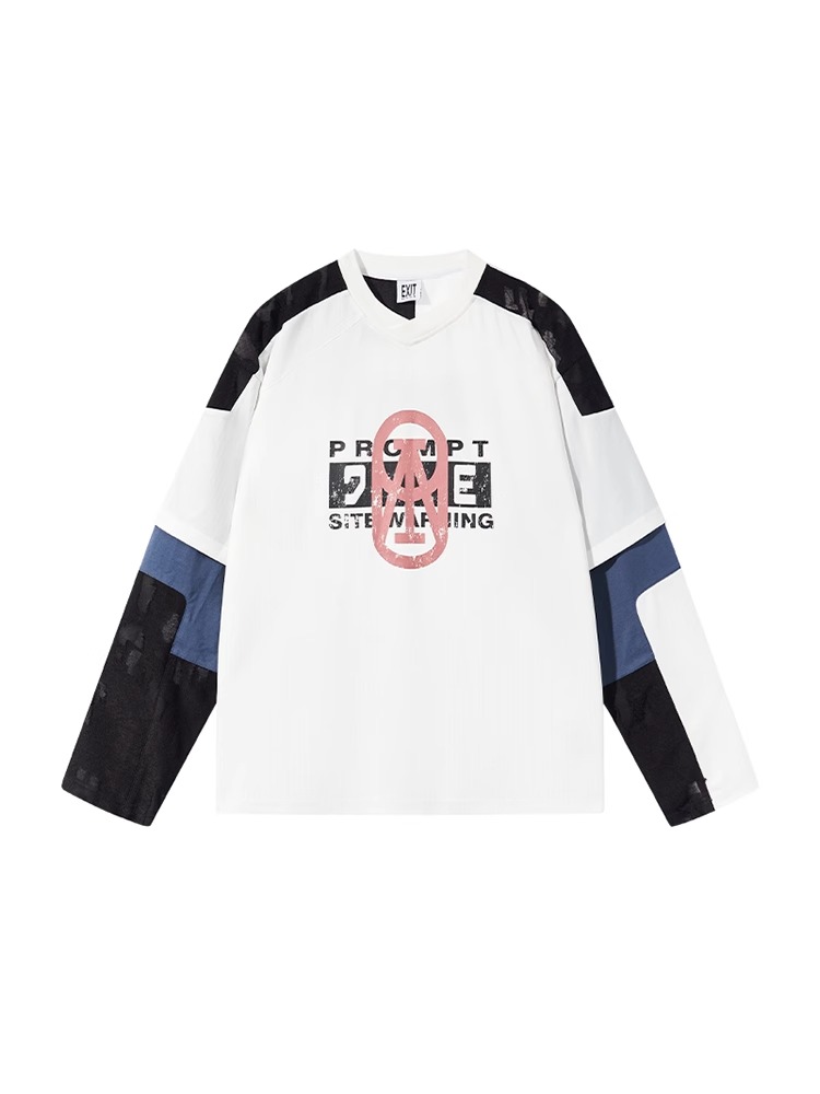 EXITMODE BY BLINDNOPLAN Color-Blocked Textured Athletic Fake Layered Jersey T-Shirt