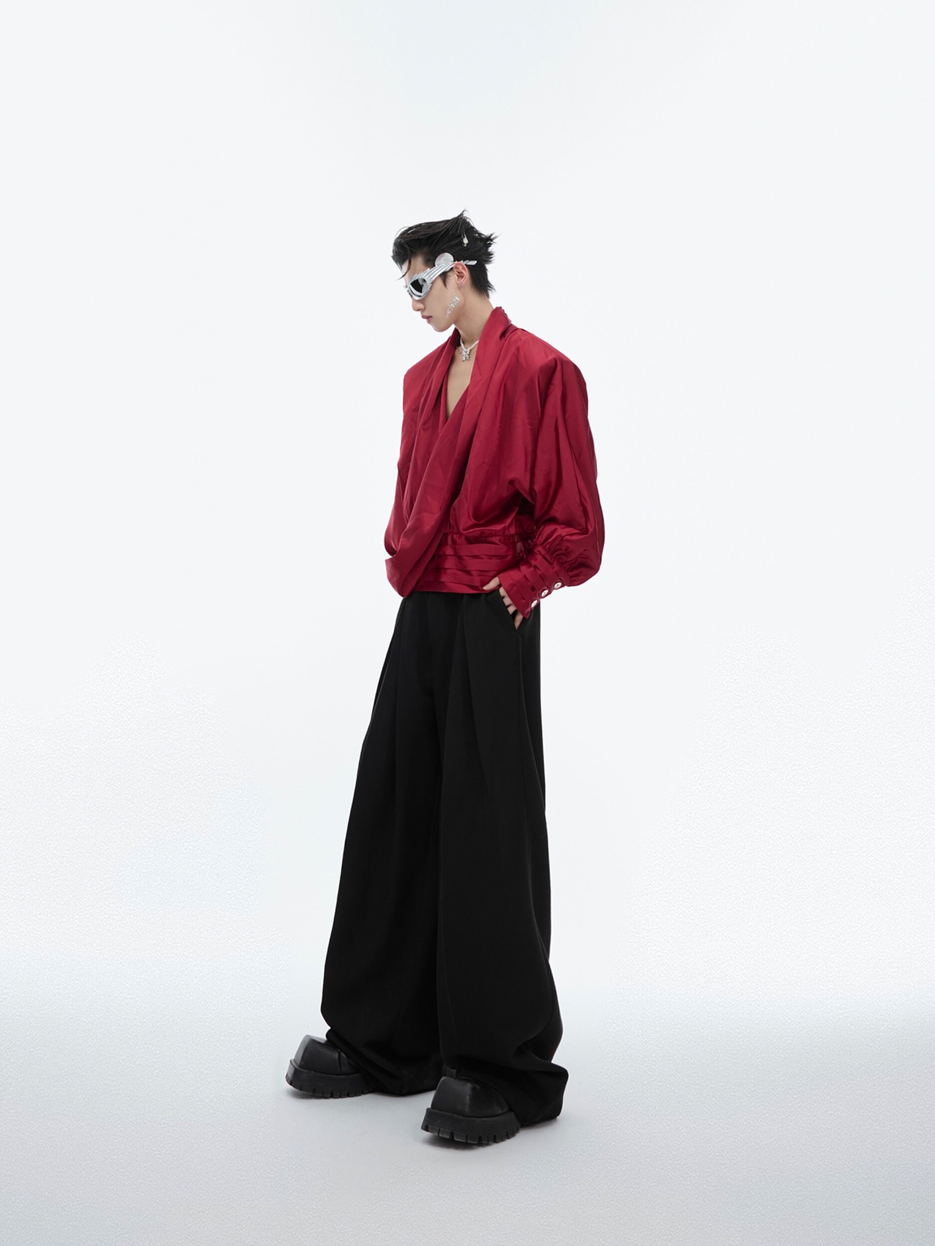 Deconstructed V-Neck Velvet Designer Shirt