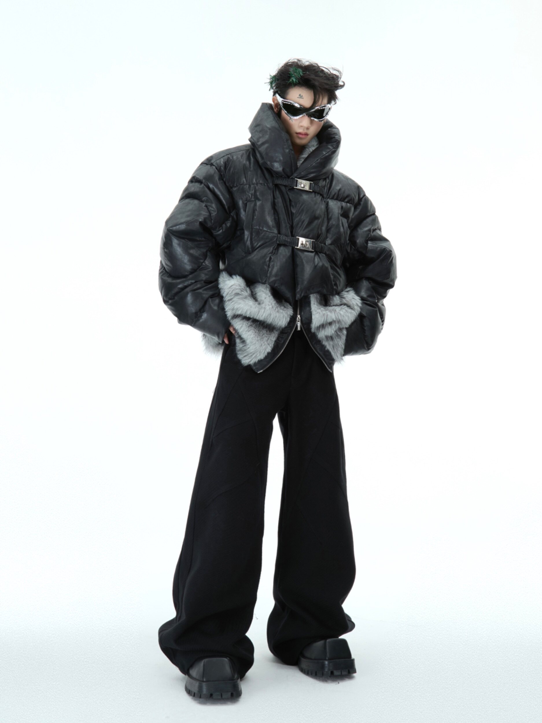 Deconstructed Condor Faux Two-Layer Thickened Fur Cotton Jacket