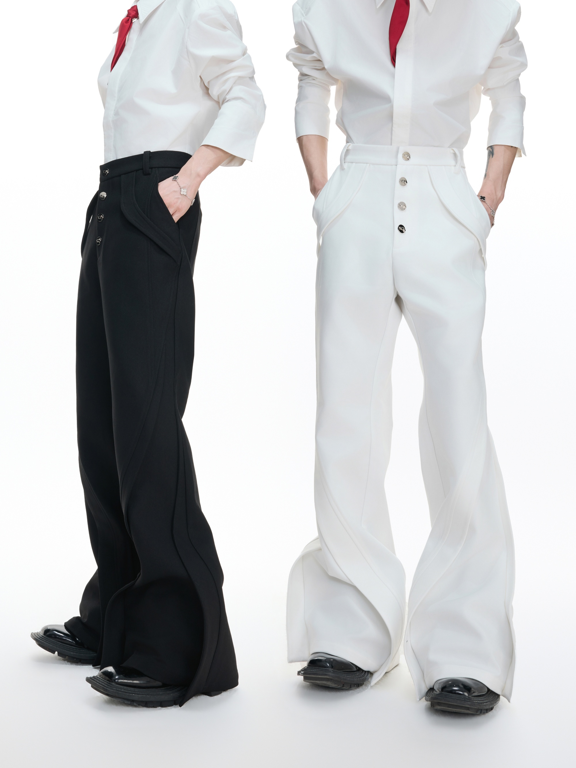 Chiren Deconstructed Paneled Micro-Flare Trousers
