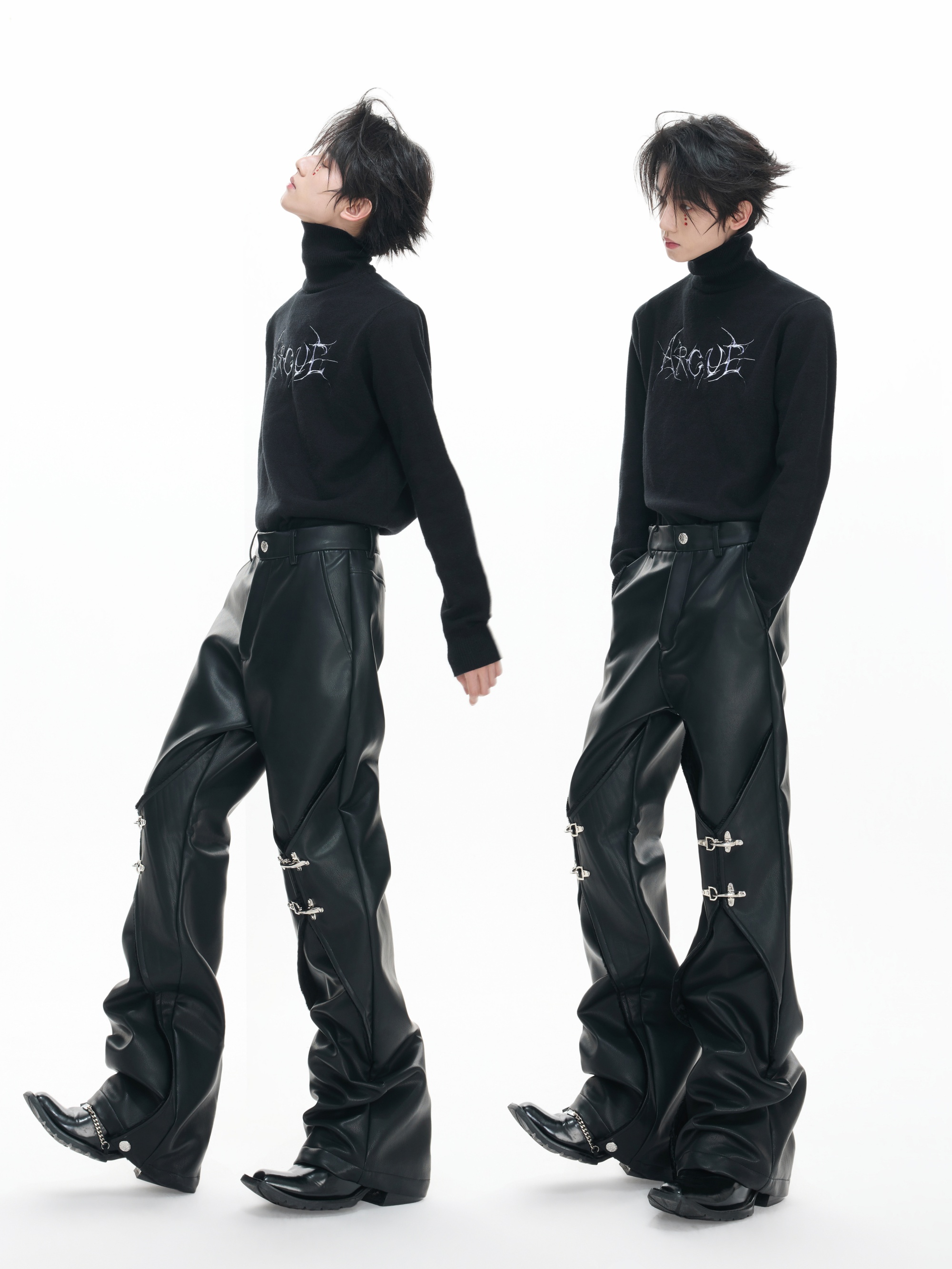 Wax-Coated Straight-Leg Leather Trousers