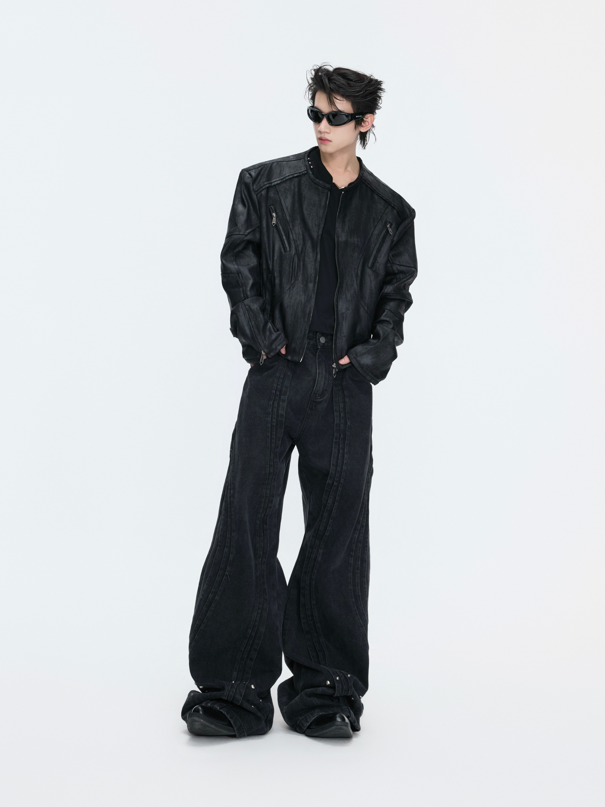 3D Deconstructed Bone-Seam Washed Distressed Denim Pants