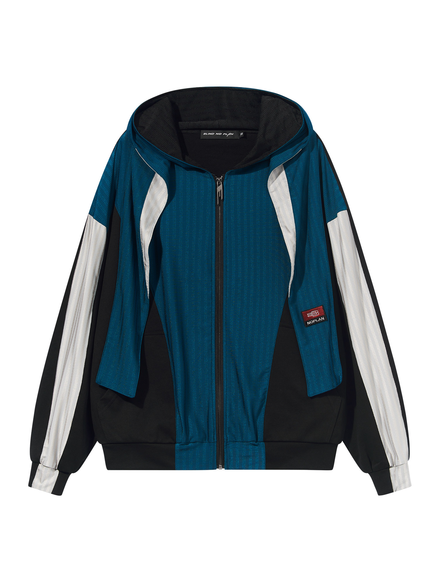 Color-blocked Mesh Sports Overlay Hoodie
