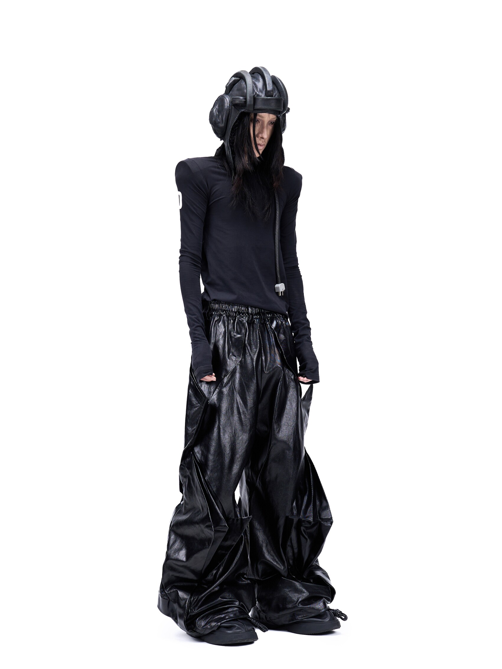 "Folded Shadow" Coated Deconstructed Parachute Pants