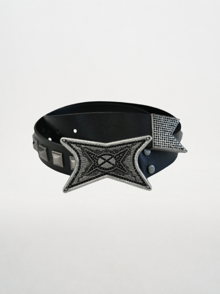 「Drill Star Remains」Star-Inlaid Full-Grain Leather Belt