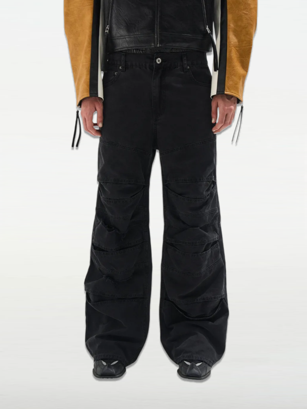 Layered Segmented Distressed Washed Jeans