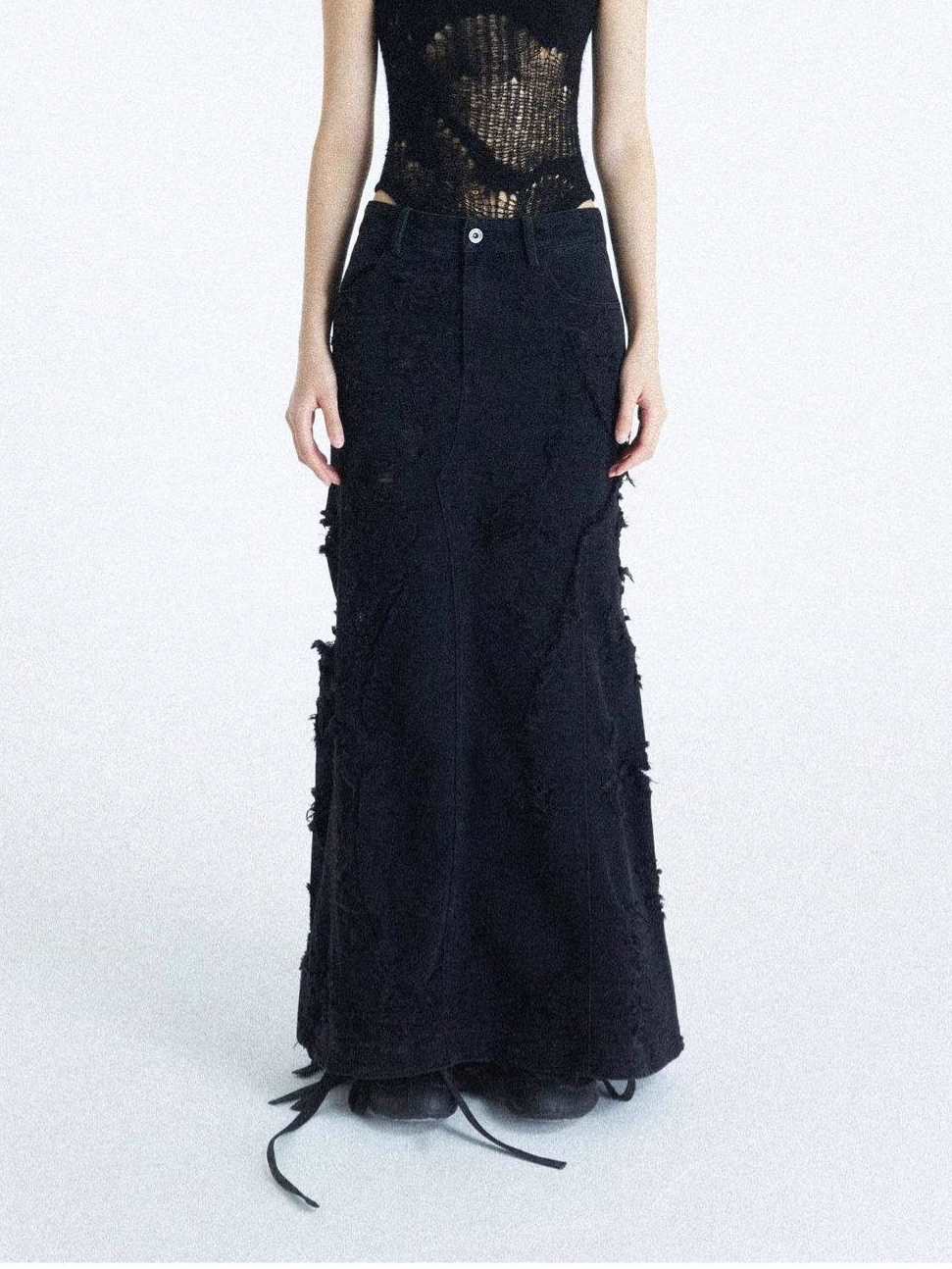 Thorn-Distressed Denim Skirt